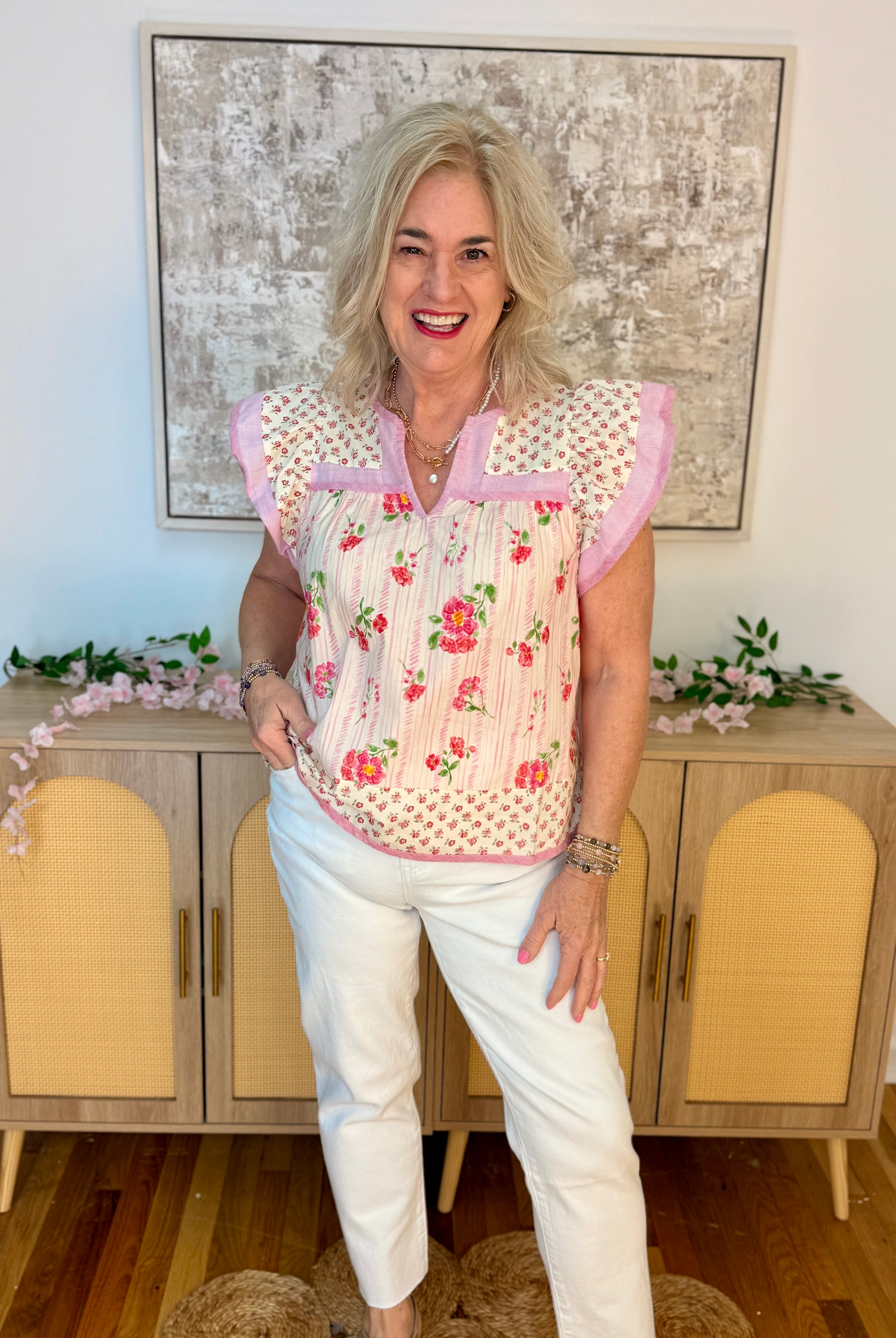 Spring Celebration Blouse-100 Short Sleeve Tops-Doe and Rae-The Lovely Closet, Women's Fashion Boutique in Alexandria, KY