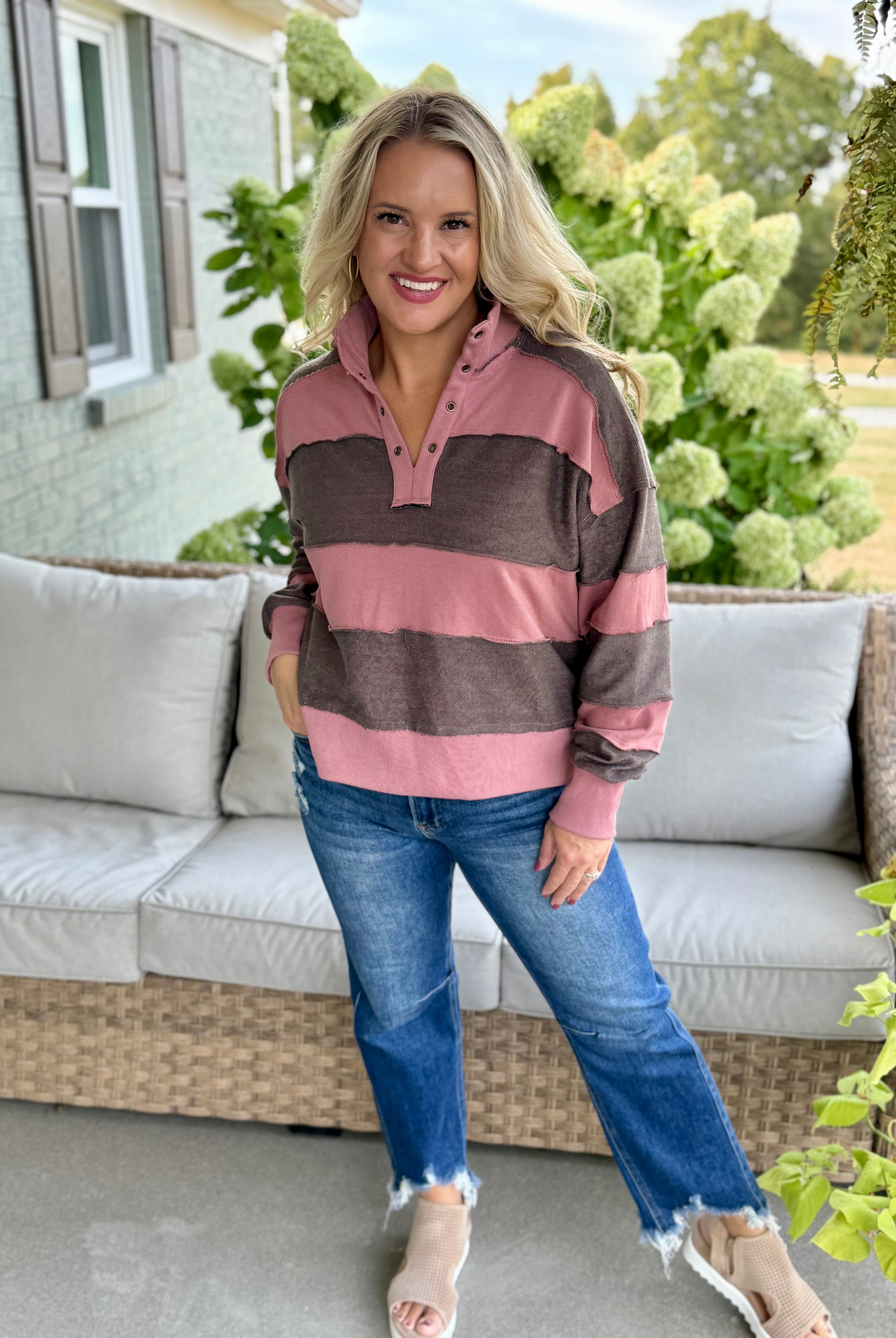 Harvest Stripe Oversized Top-110 Long Sleeve Top-Doe and Rae-The Lovely Closet, Women's Fashion Boutique in Alexandria, KY
