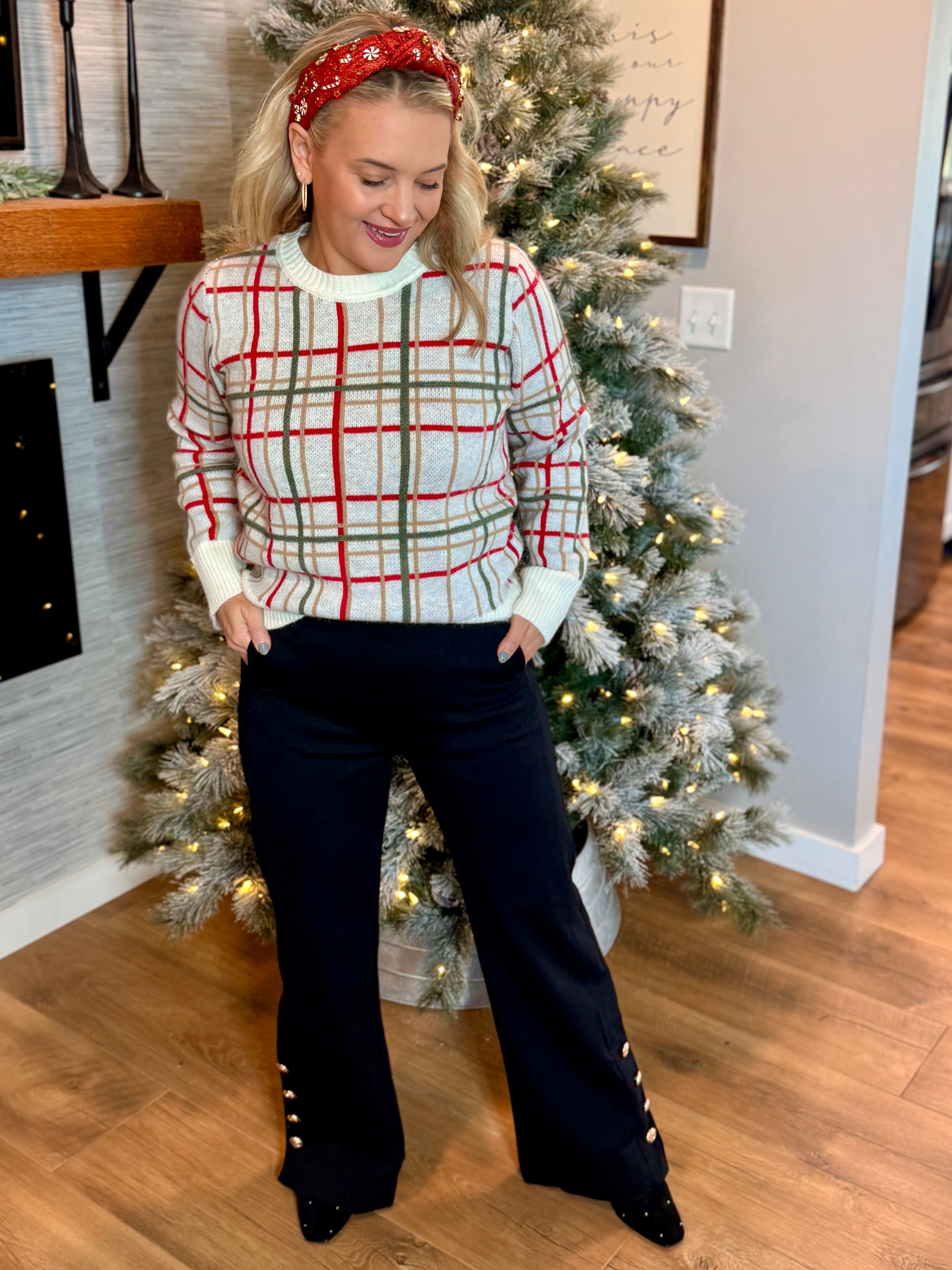 Christmas Plaid Sweater-140 Sweaters-Bibi-The Lovely Closet, Women's Fashion Boutique in Alexandria, KY