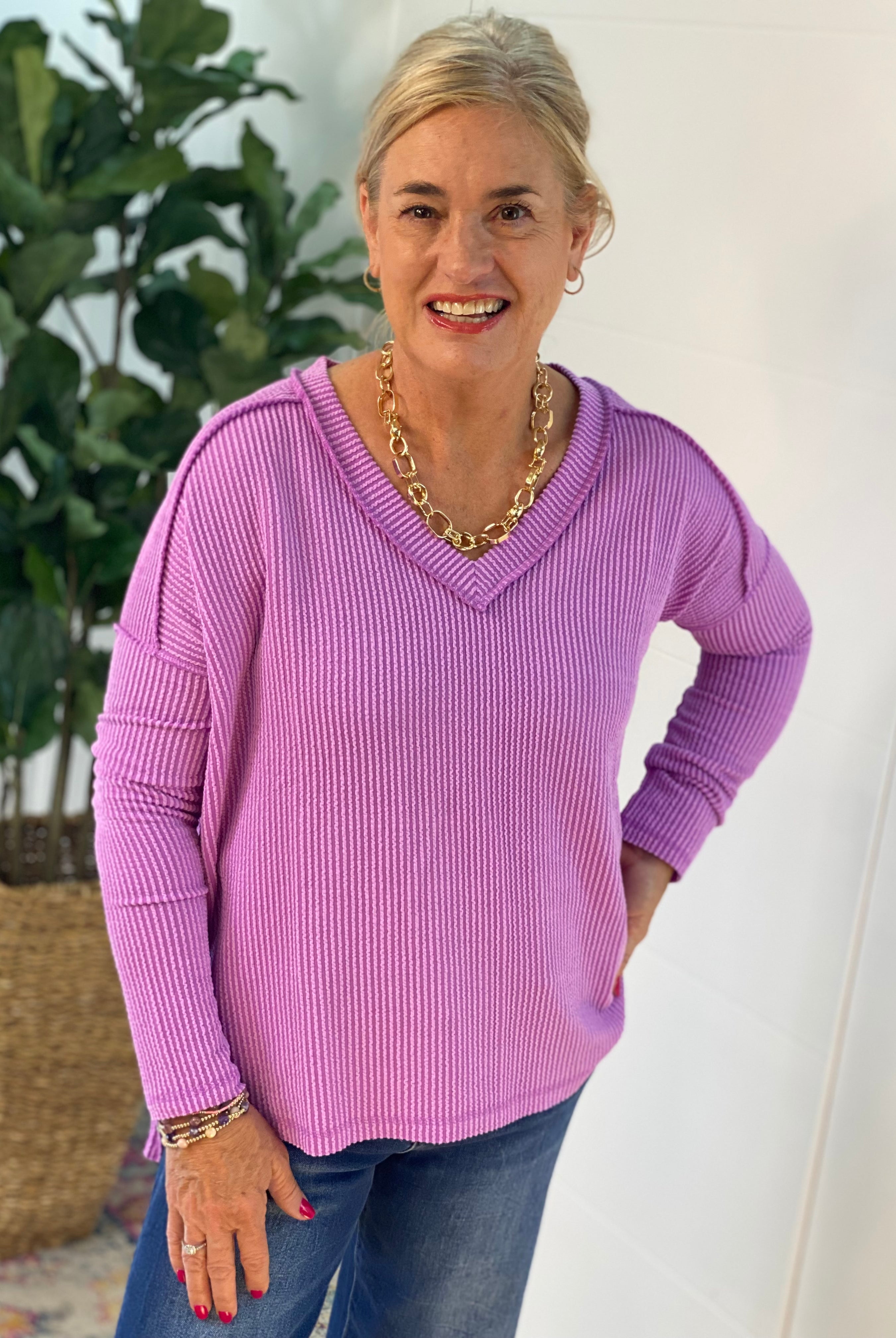 Autumn Days Ribbed Top - Orchid-110 Long Sleeve Top-zenana-The Lovely Closet, Women's Fashion Boutique in Alexandria, KY