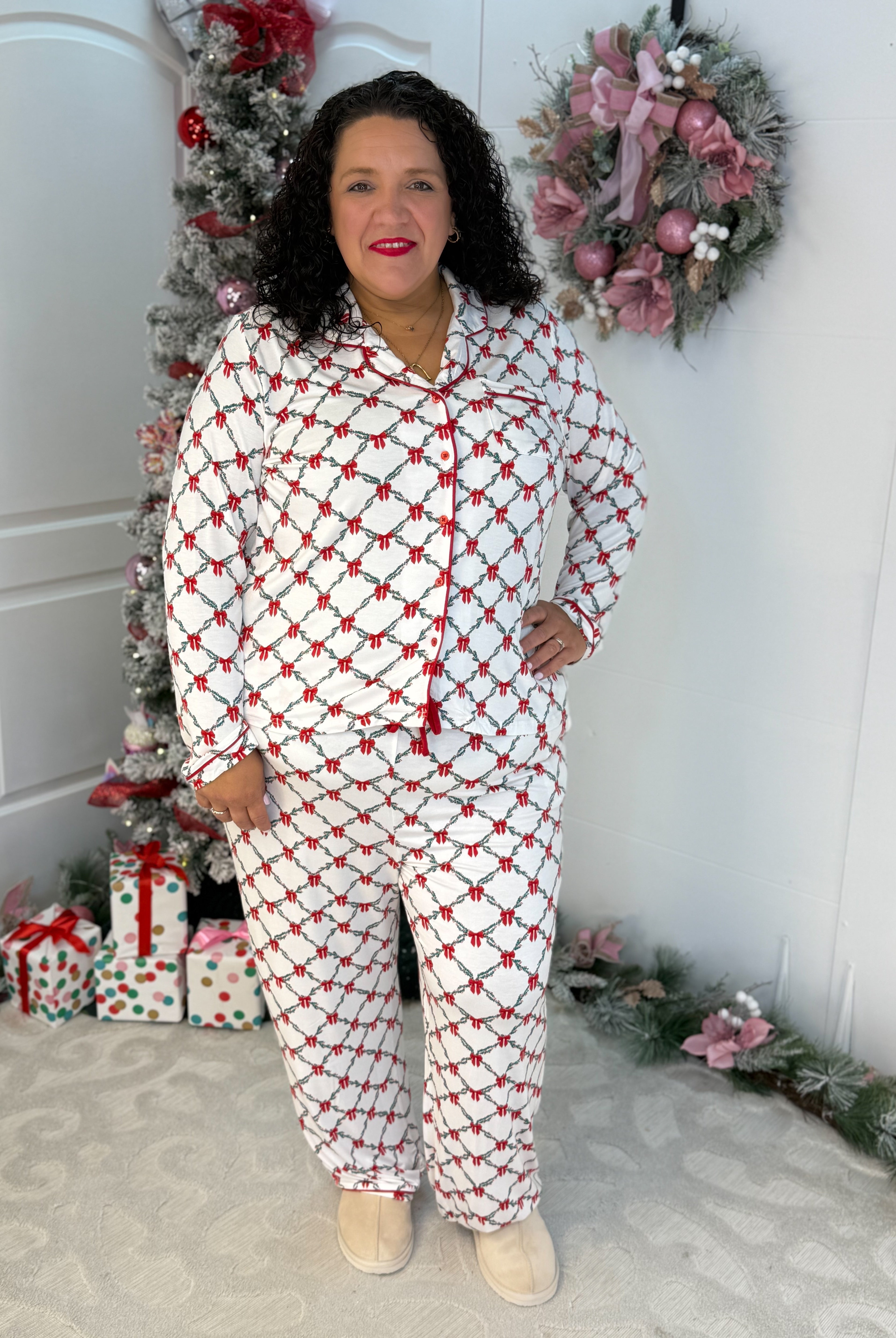 Mary Square Lattice Garland Charlotte Pant Set-350 Holiday-Mary Square-The Lovely Closet, Women's Fashion Boutique in Alexandria, KY