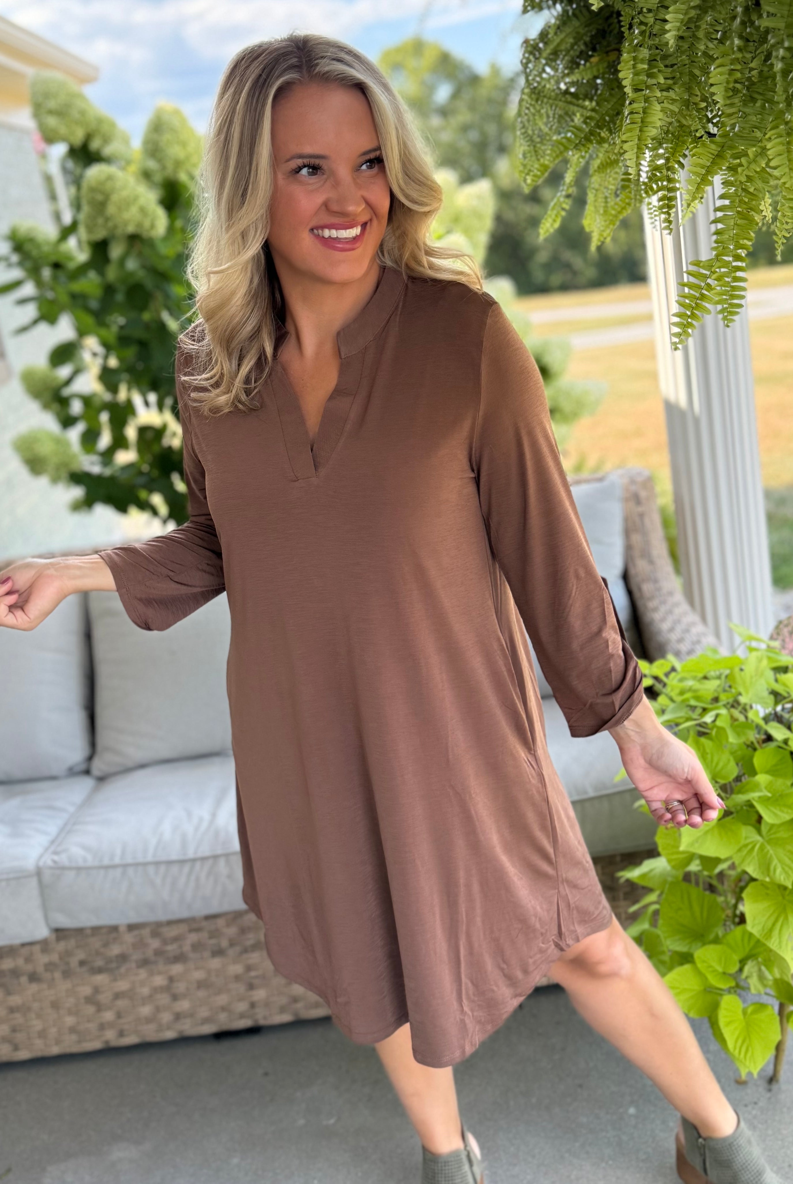 Everly Essential Dress - Mocha-180 Dresses-Dear Scarlett-The Lovely Closet, Women's Fashion Boutique in Alexandria, KY