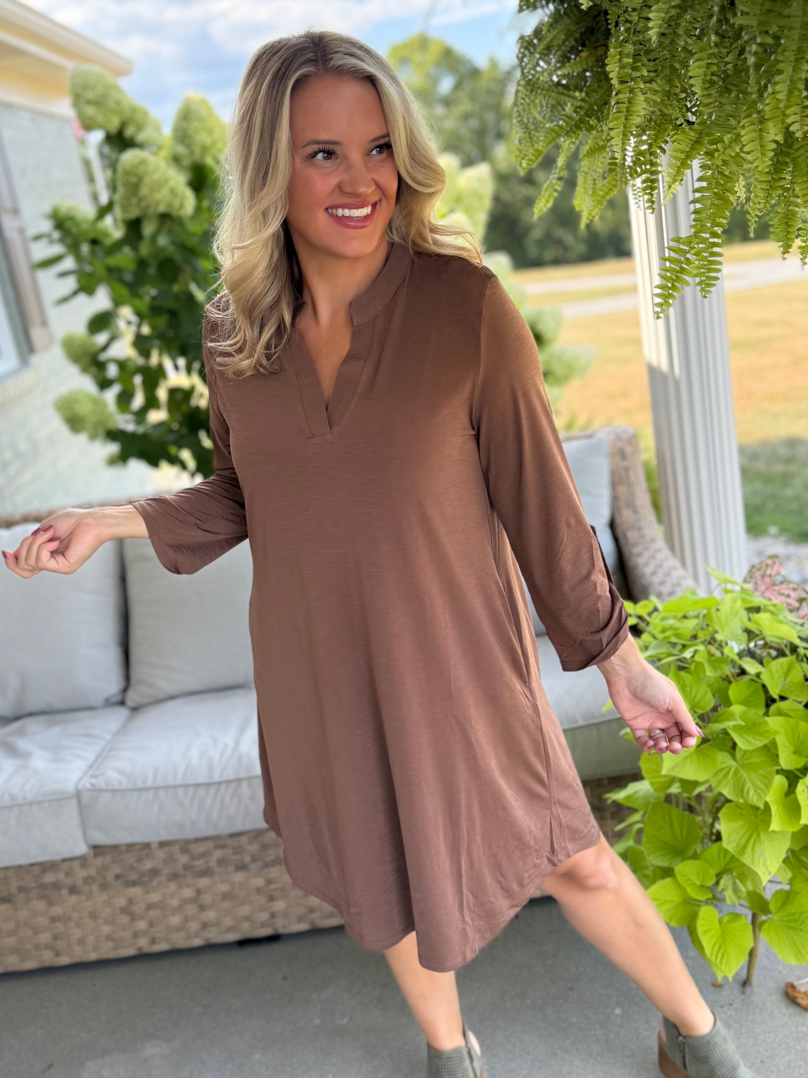 Everly Essential Dress - Mocha-180 Dresses-Dear Scarlett-The Lovely Closet, Women's Fashion Boutique in Alexandria, KY