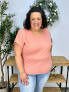 Choose Happy Micro Waffle Knit Top - Apricot-Tops-The Lovely Closet-The Lovely Closet, Women's Fashion Boutique in Alexandria, KY