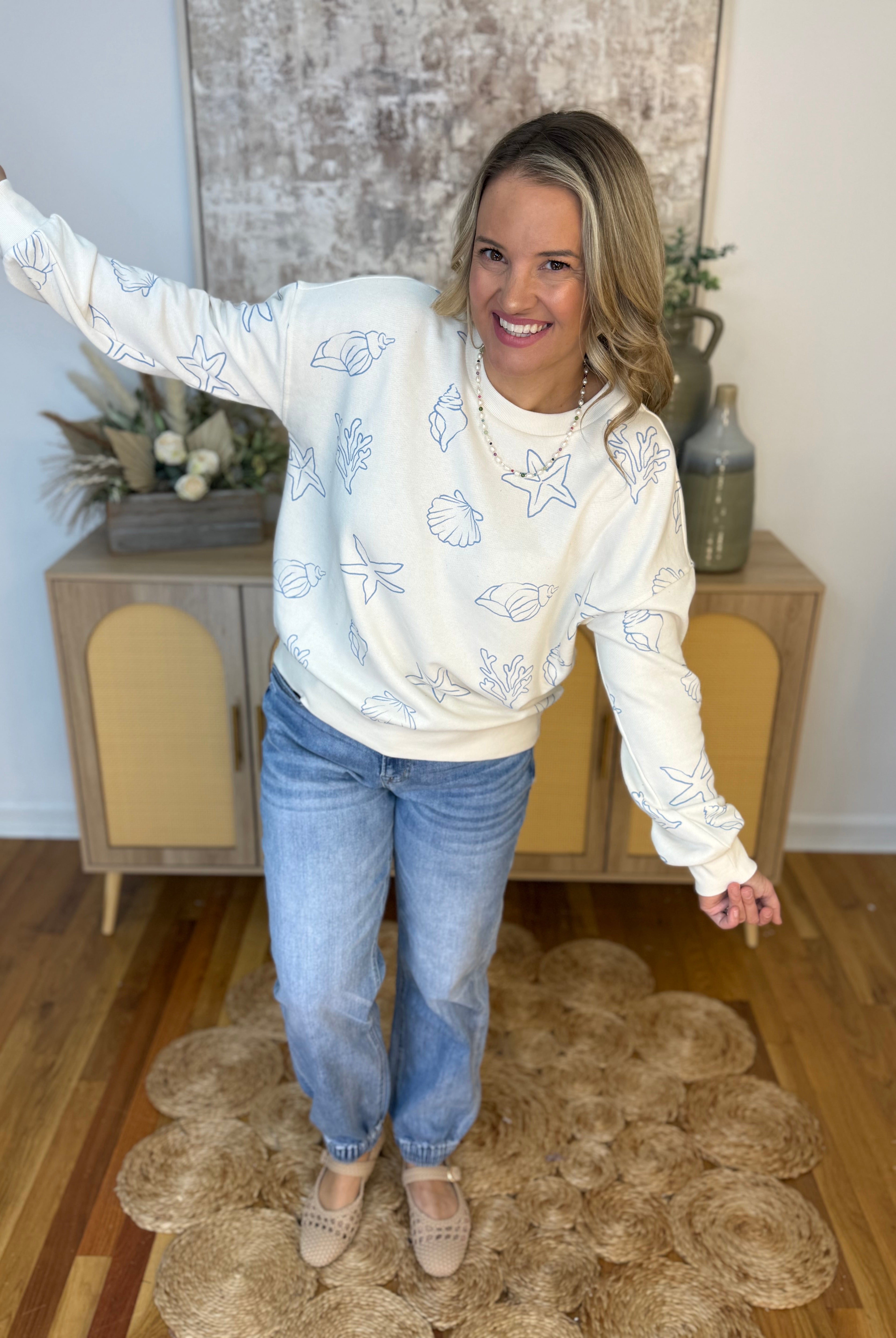 Resort Ready Sea Motif Pullover-110 Long Sleeve Top-Blu Pepper-The Lovely Closet, Women's Fashion Boutique in Alexandria, KY