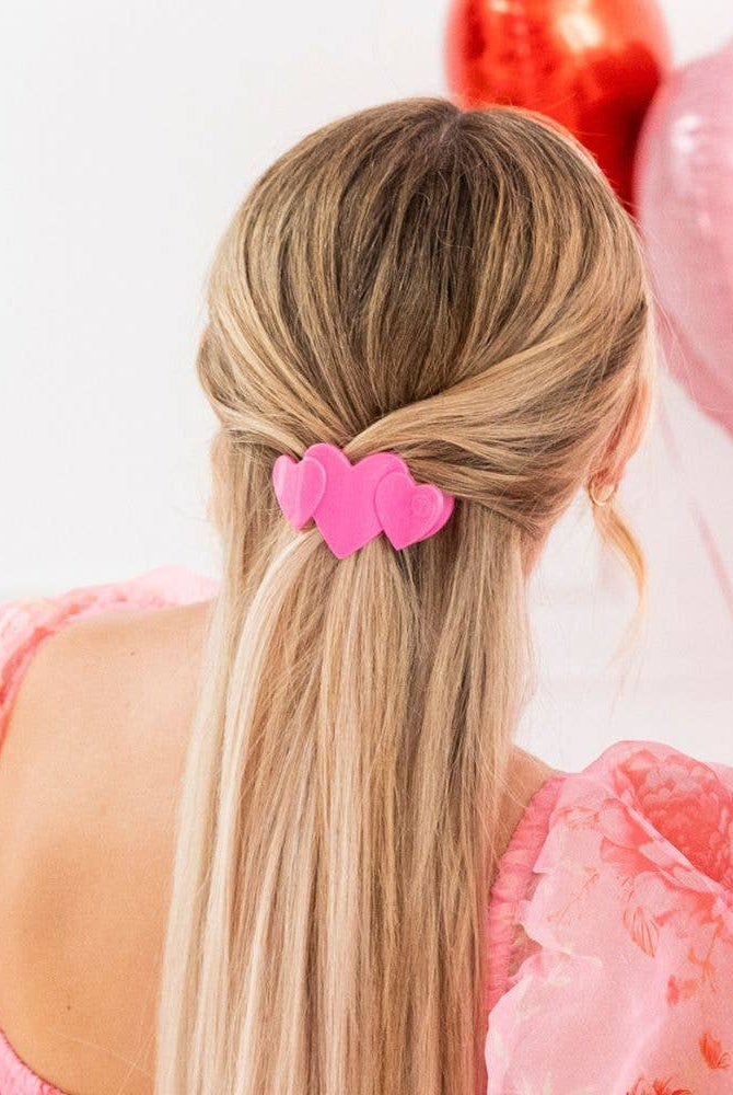 Flat Hair Clip | Tiny | Pink Heart to Heart-300 Headwear-TELETIES-The Lovely Closet, Women's Fashion Boutique in Alexandria, KY