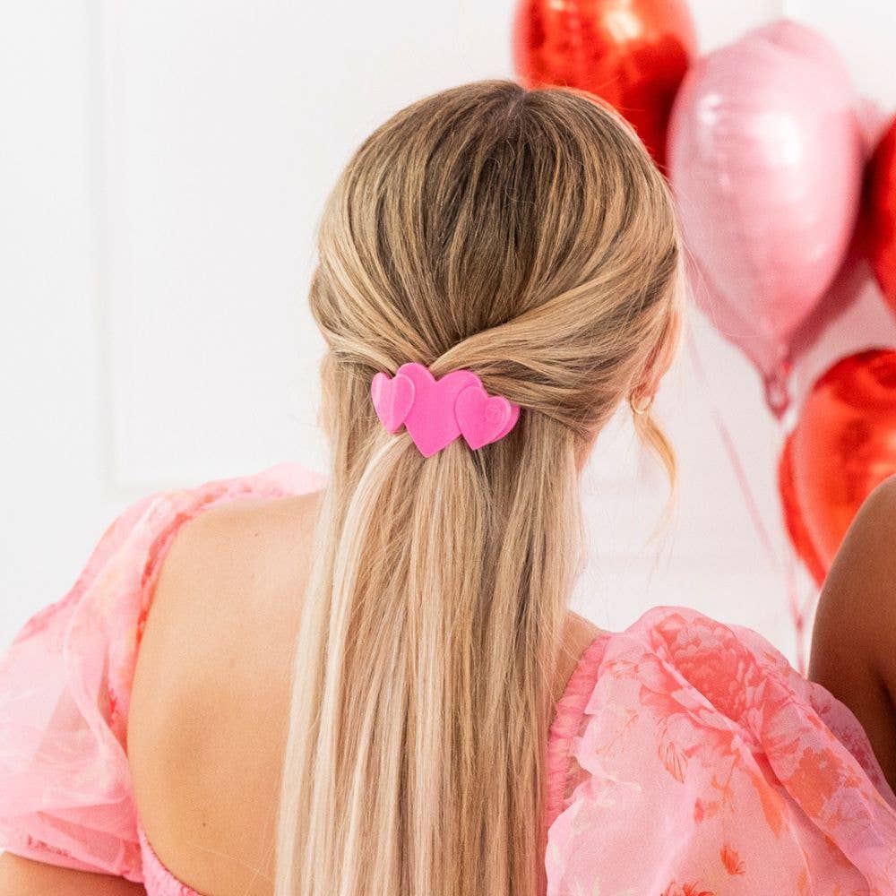 Flat Hair Clip | Tiny | Pink Heart to Heart-300 Headwear-TELETIES-The Lovely Closet, Women's Fashion Boutique in Alexandria, KY