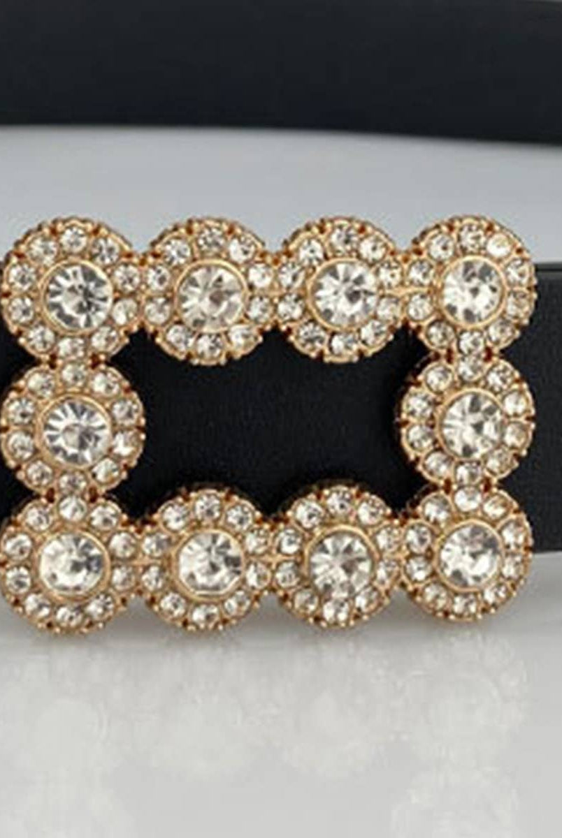 Rhinestone Diamond Buckle Belt - Black-280 Accessories-ACCITY-The Lovely Closet, Women's Fashion Boutique in Alexandria, KY