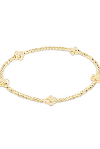 Small Signature Cross Gold 2mm Beaded Bracelet - Gold-260 eNewton-eNewton-The Lovely Closet, Women's Fashion Boutique in Alexandria, KY