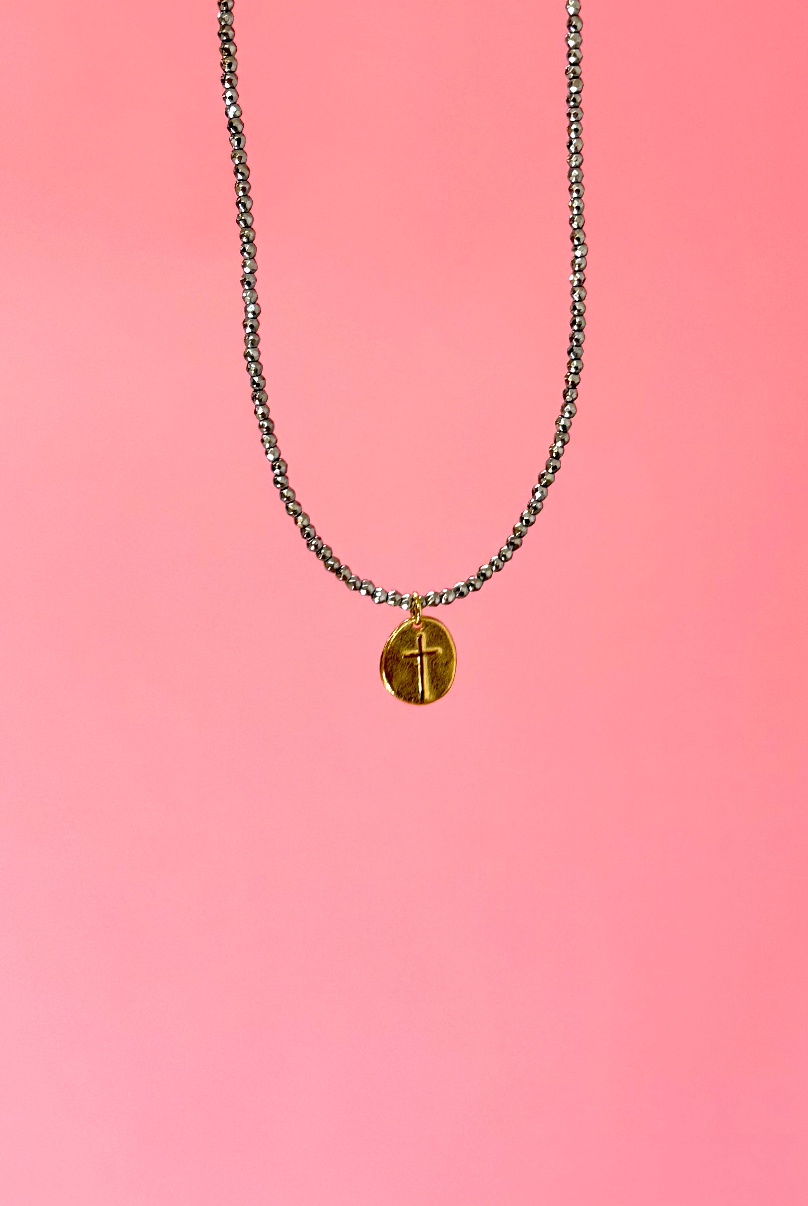 Silver Hematite Choker Inspire Small Gold Charm-260 eNewton-eNewton-The Lovely Closet, Women's Fashion Boutique in Alexandria, KY