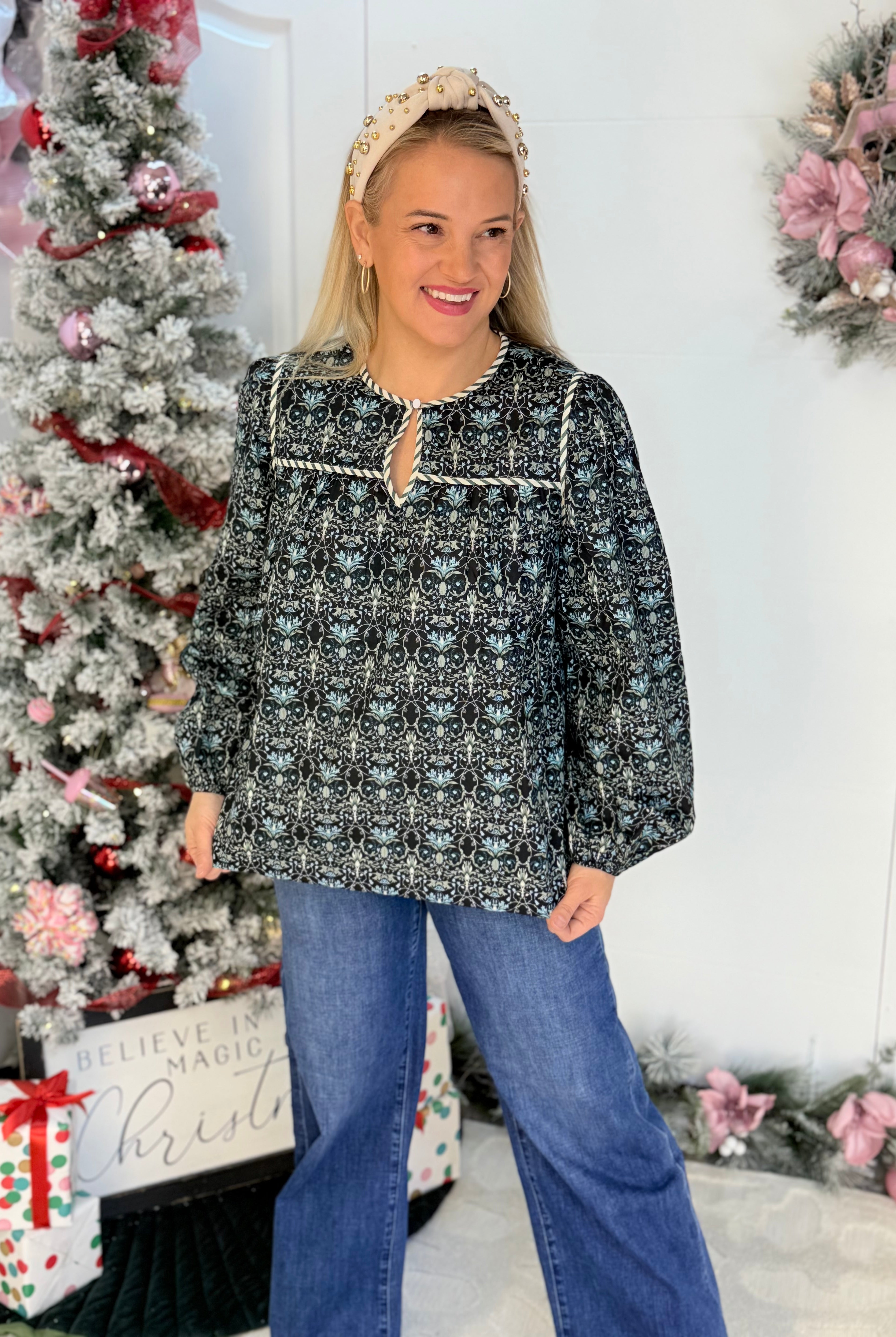 Mistletoe Magic Blouse-110 Long Sleeve Top-Anniewear-The Lovely Closet, Women's Fashion Boutique in Alexandria, KY