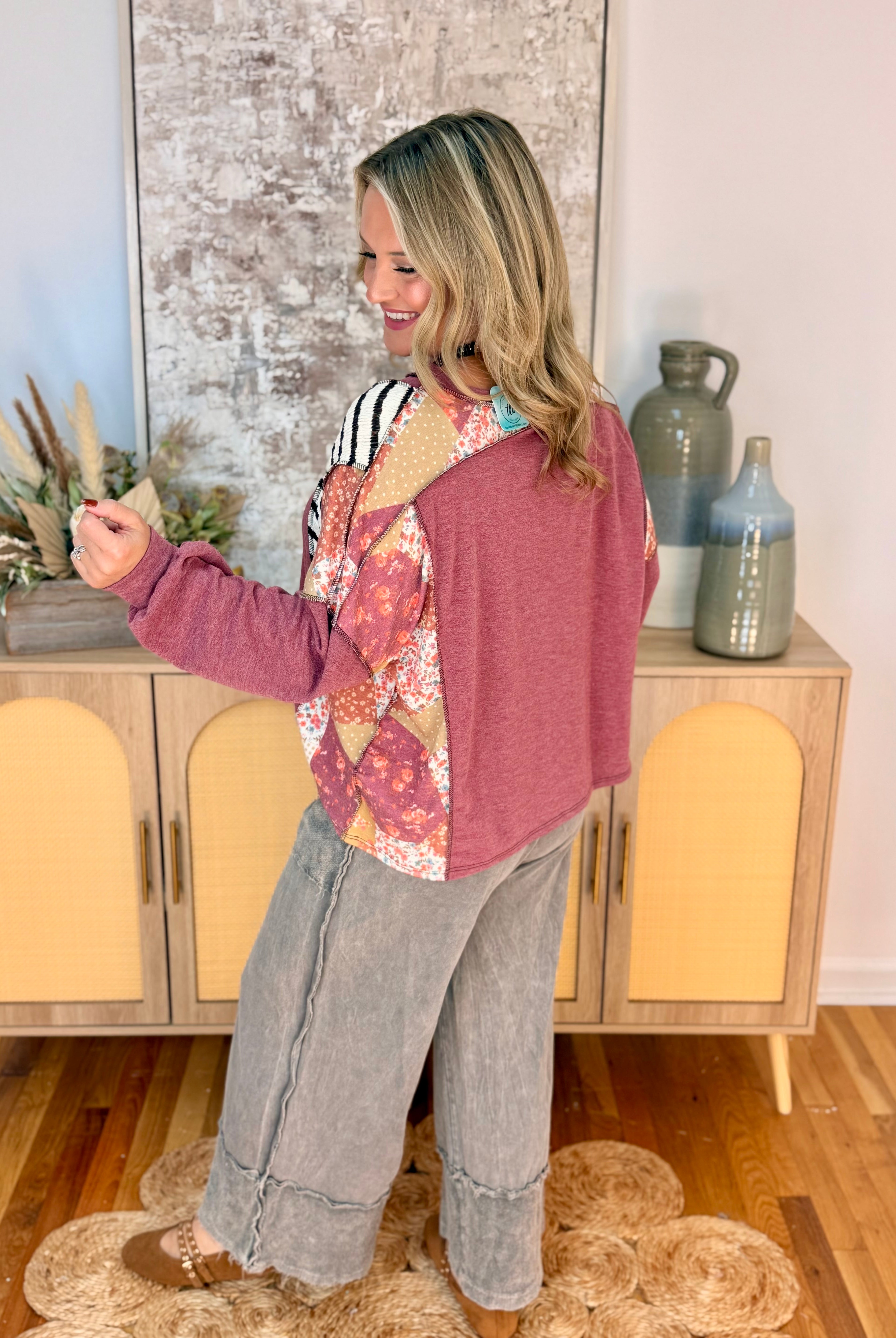Classic Patchwork Fall Top-110 Long Sleeve Top-Haptics-The Lovely Closet, Women's Fashion Boutique in Alexandria, KY
