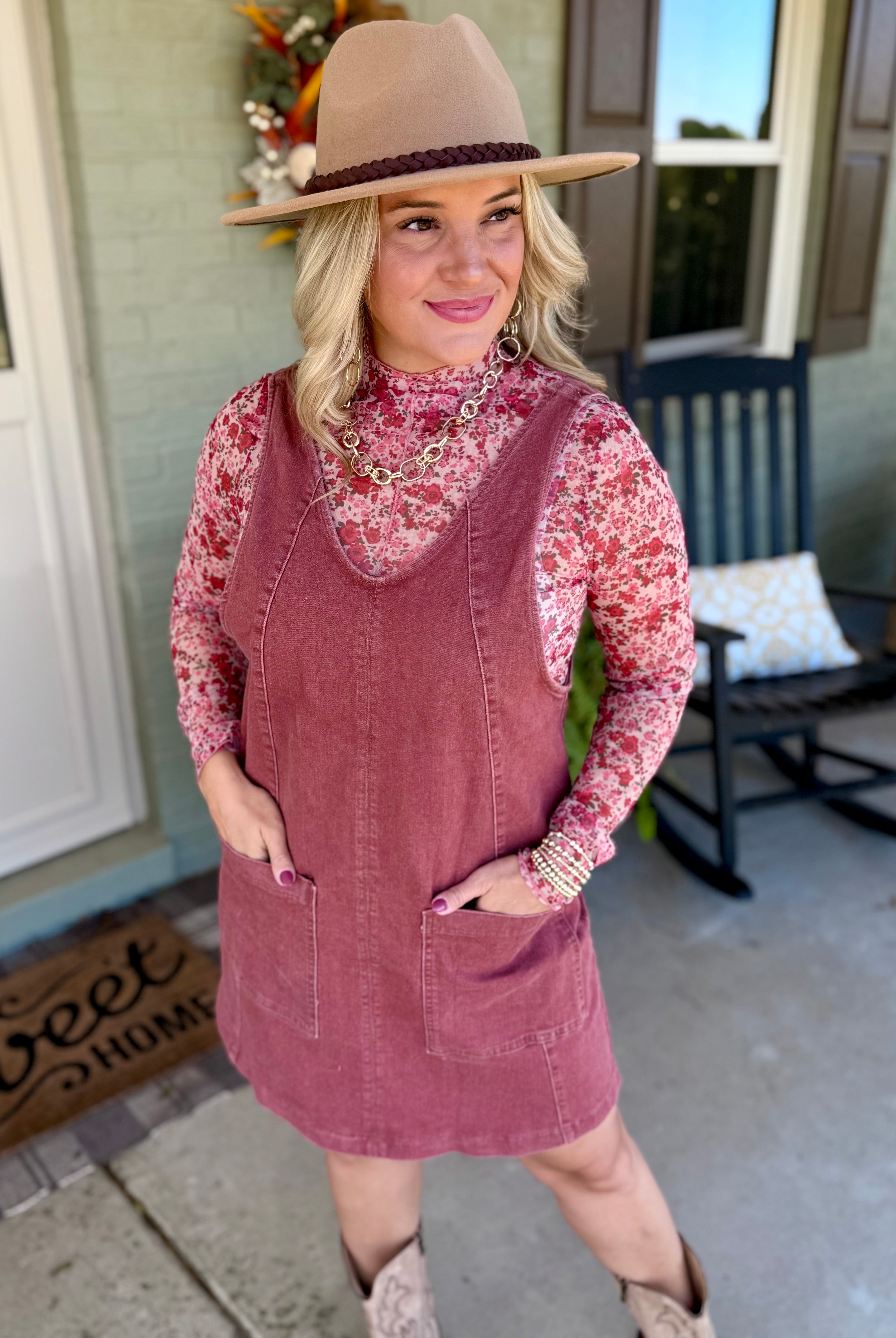 Maple Lane Overall Mini Dress - Brick-180 Dresses-Anniewear-The Lovely Closet, Women's Fashion Boutique in Alexandria, KY