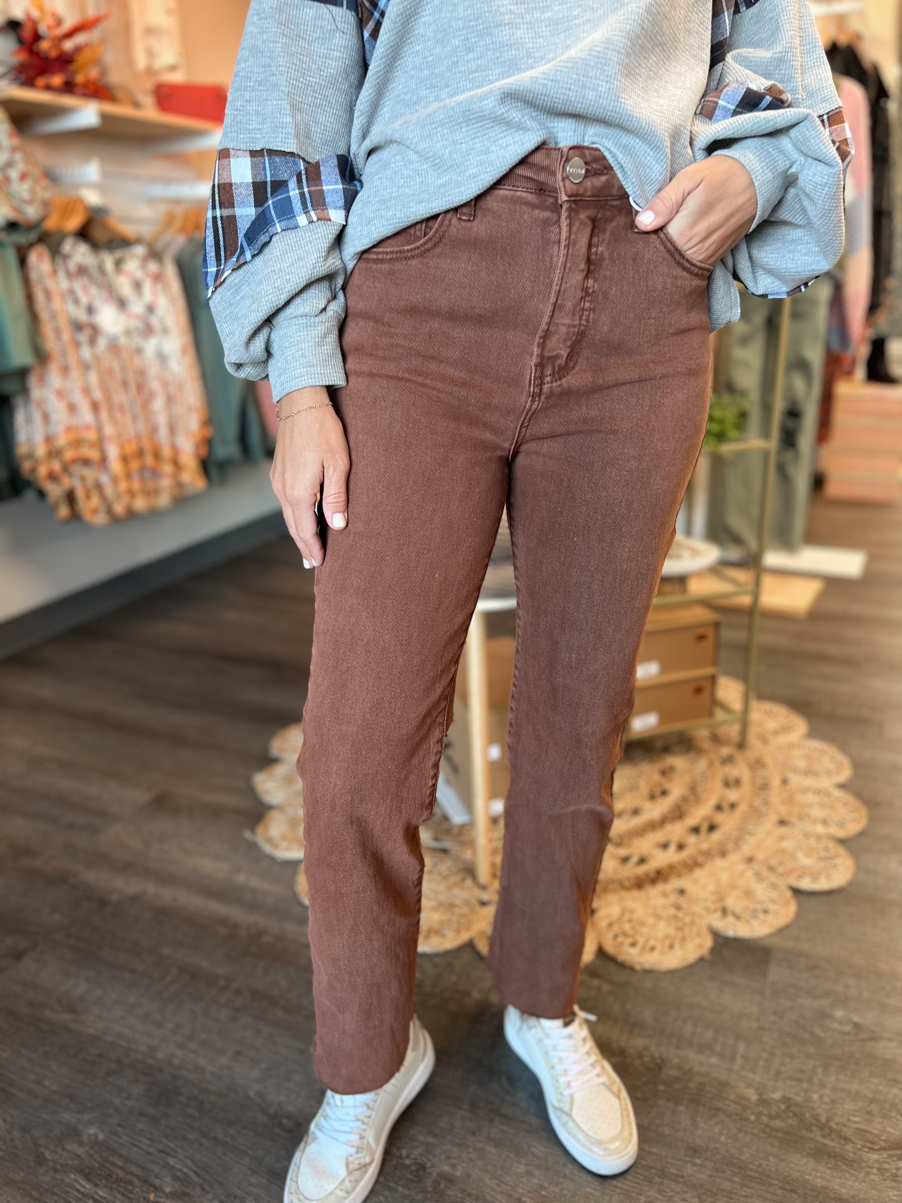 Cinnamon Spice High Rise Risen Straight Leg-210 Jeans-Risen-The Lovely Closet, Women's Fashion Boutique in Alexandria, KY