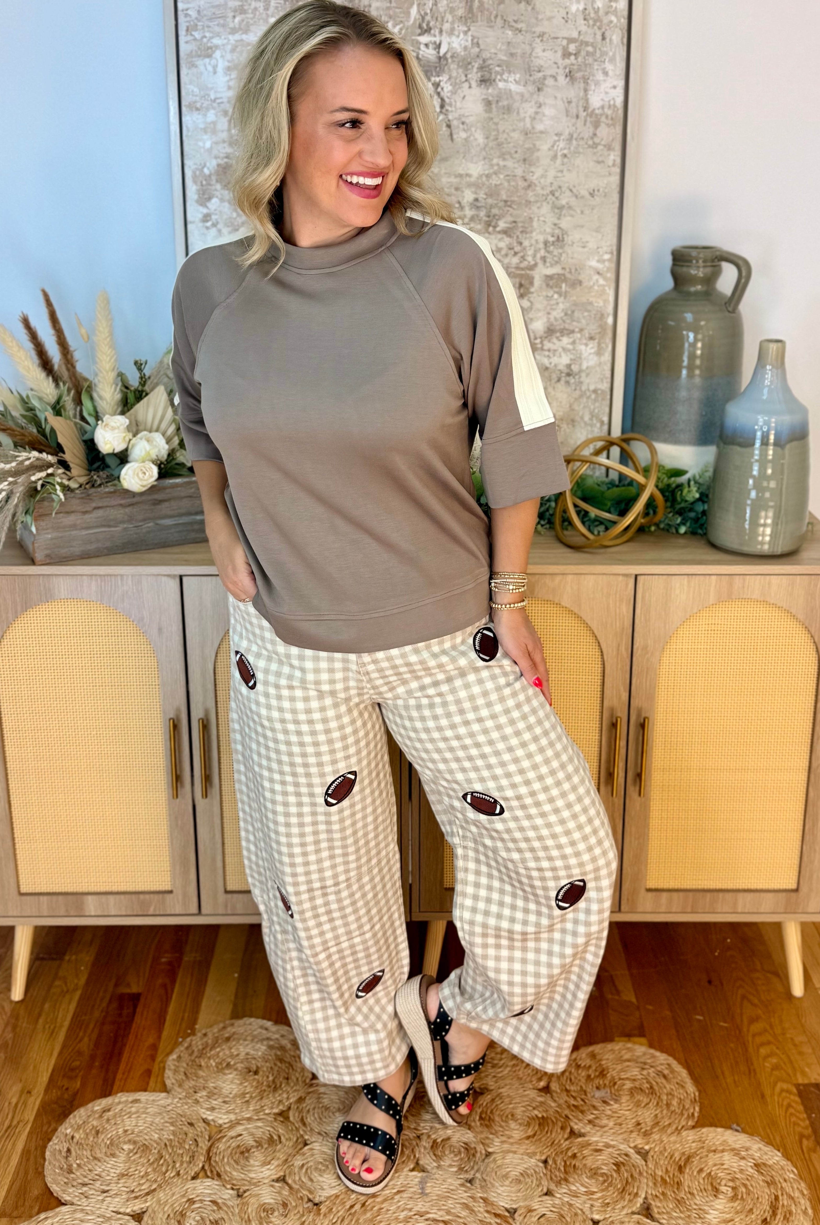 Game Day Darling Barrel Leg Pants-240 Pants-Peach Love-The Lovely Closet, Women's Fashion Boutique in Alexandria, KY