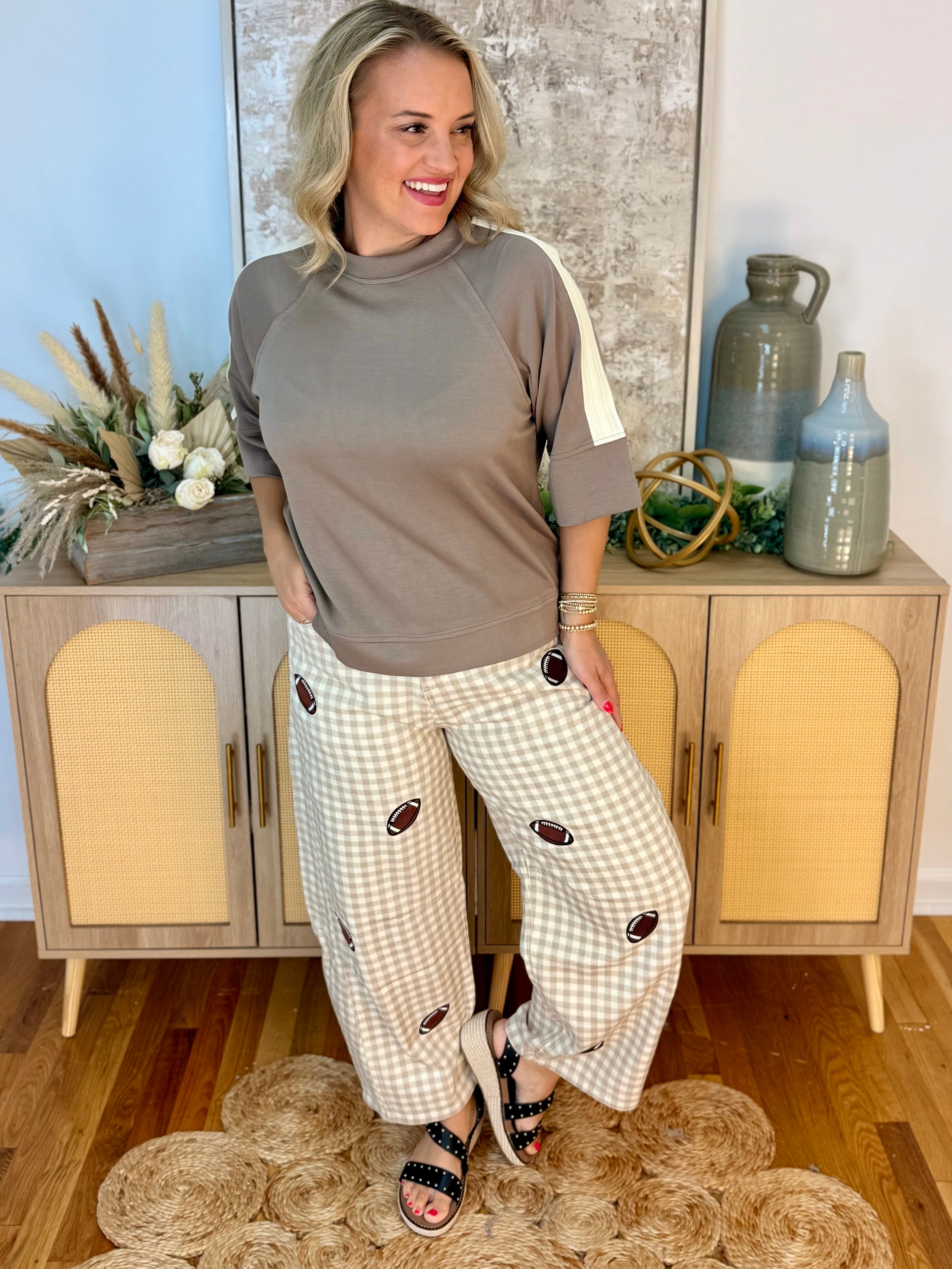 Game Day Darling Barrel Leg Pants-240 Pants-Peach Love-The Lovely Closet, Women's Fashion Boutique in Alexandria, KY