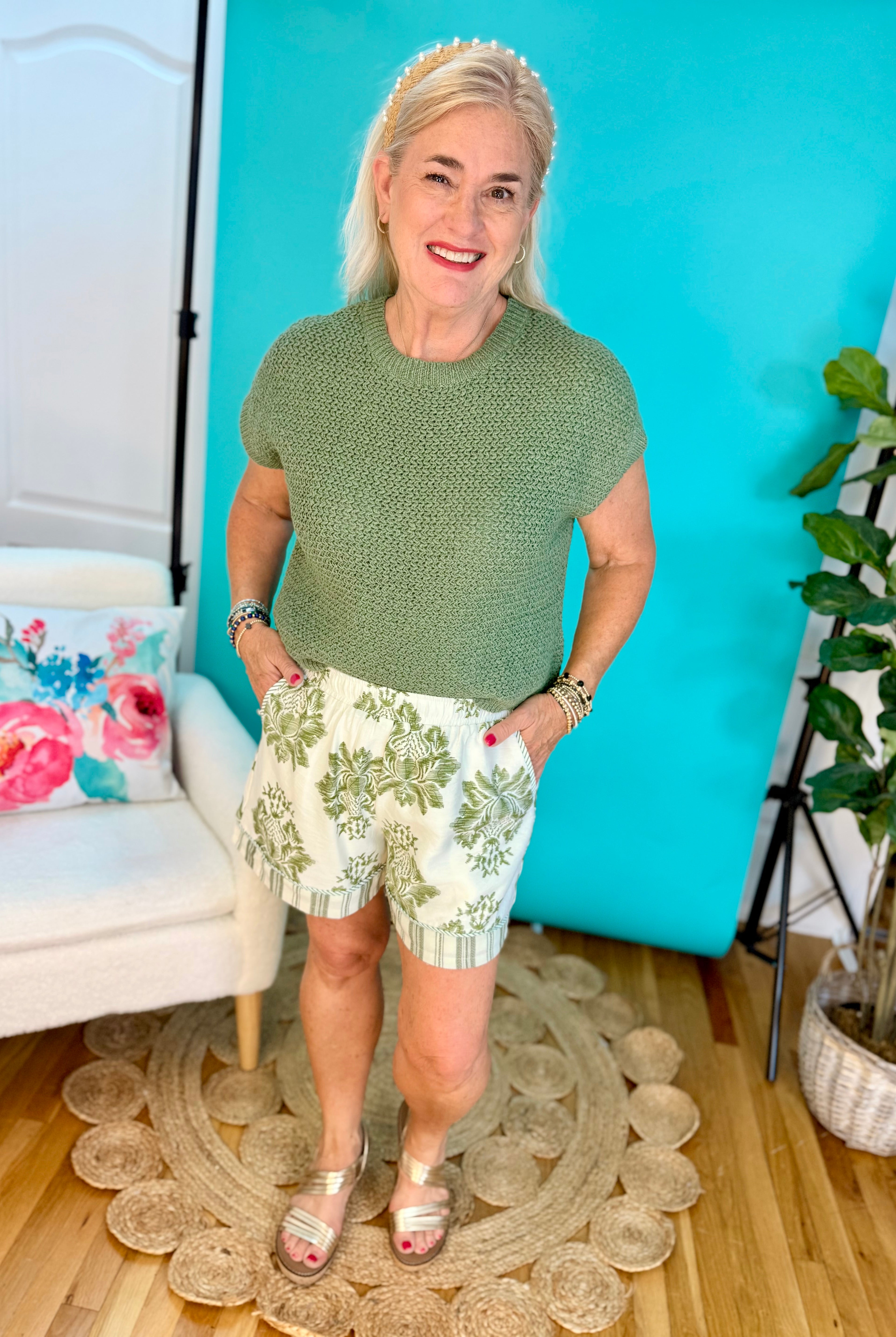 Olive Printed Shorts-230 Skirts/Shorts-Doe and Rae-The Lovely Closet, Women's Fashion Boutique in Alexandria, KY
