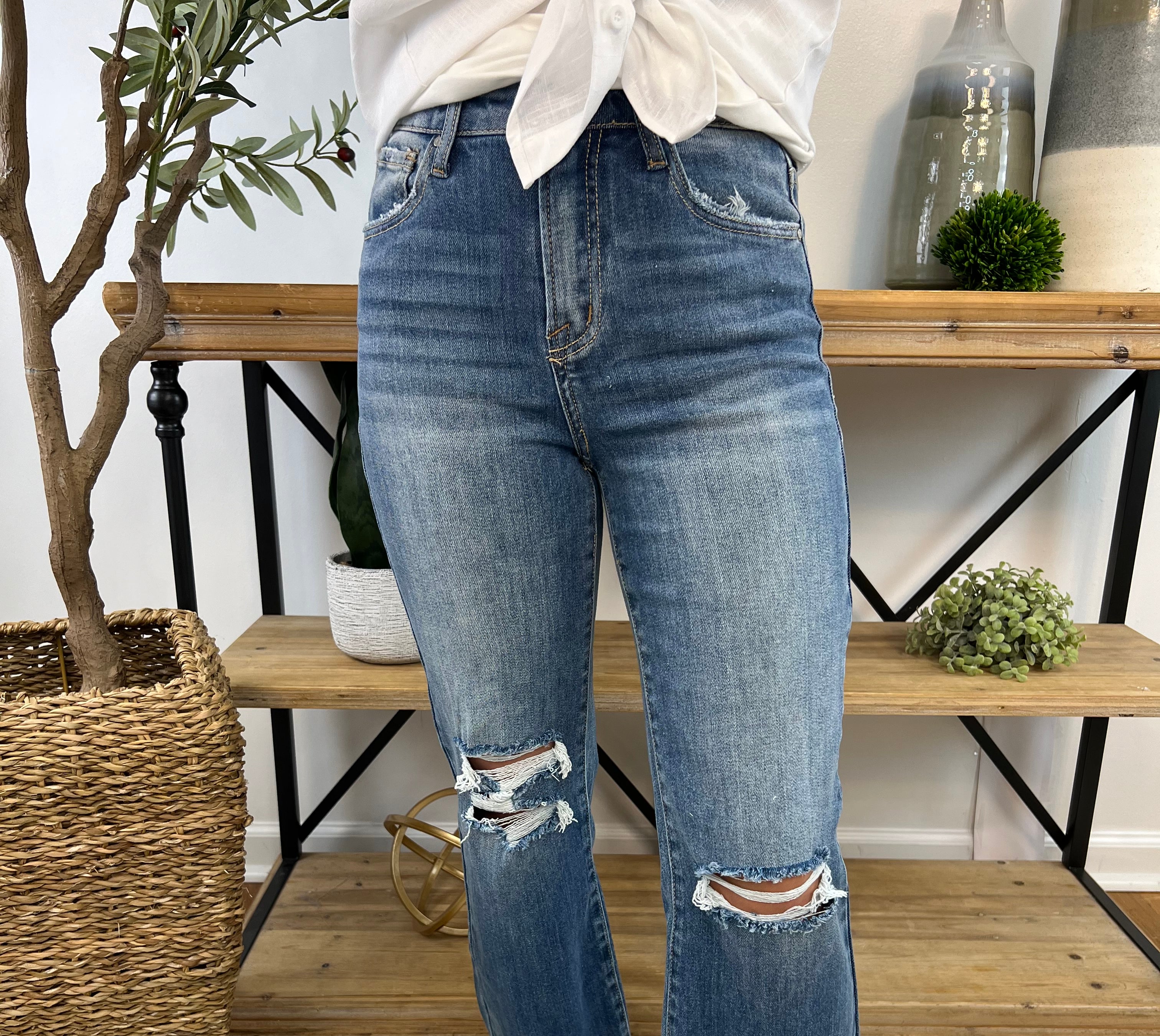 RISEN High Rise Straight Jeans - Dark-210 Jeans-The Lovely Closet-The Lovely Closet, Women's Fashion Boutique in Alexandria, KY