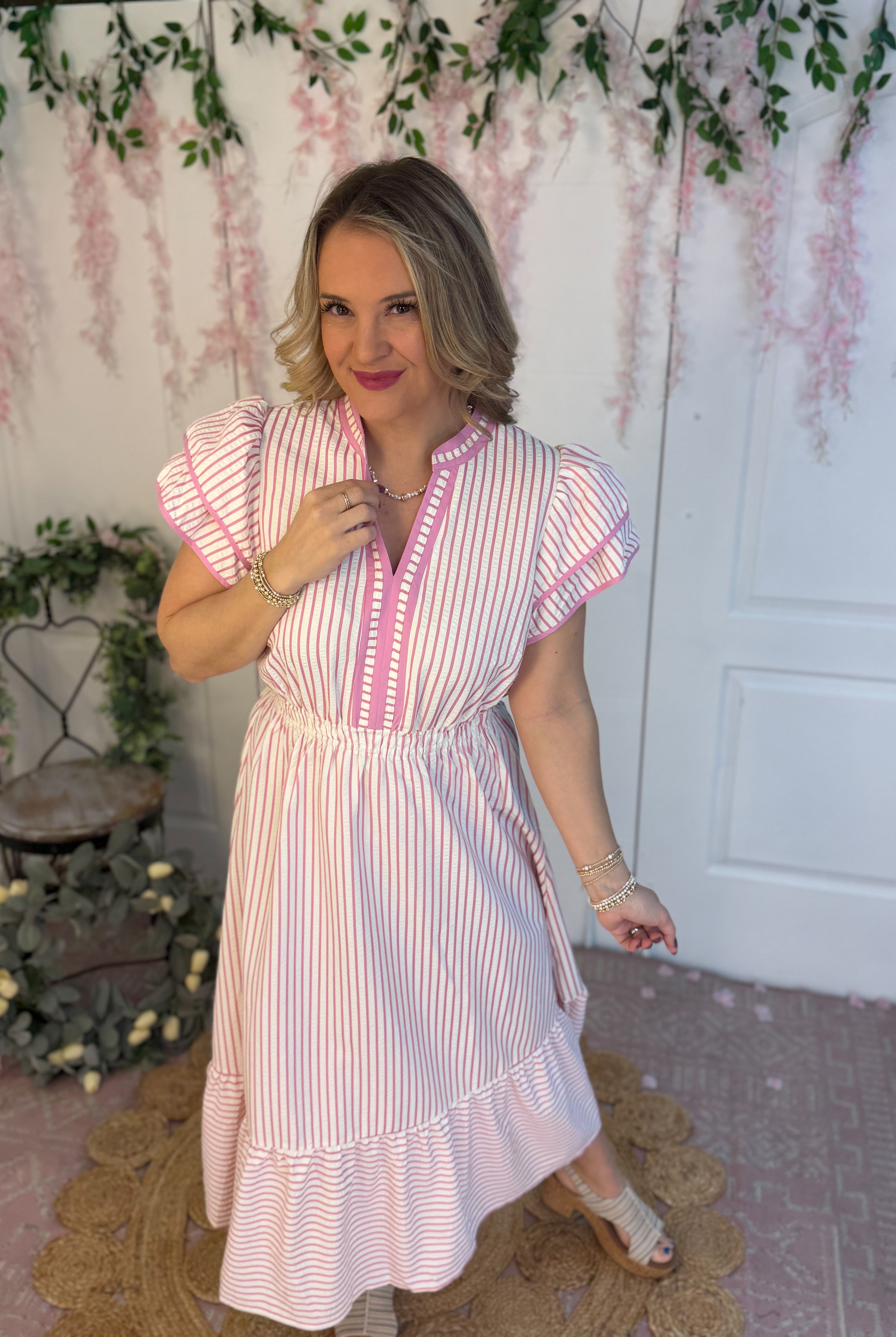 Spring Days Midi Dress - Pink-180 Dresses-Umgee-The Lovely Closet, Women's Fashion Boutique in Alexandria, KY