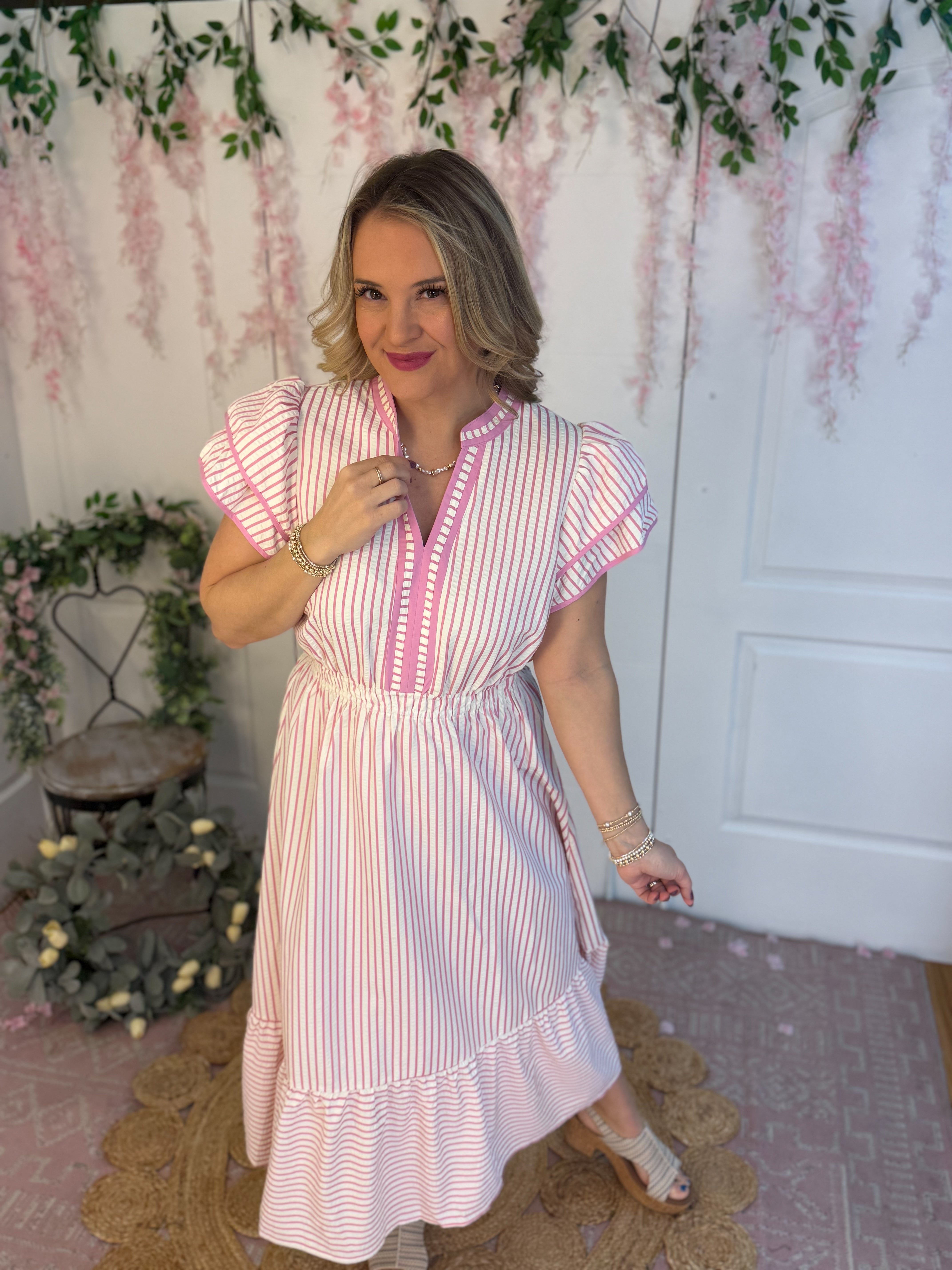 Spring Days Midi Dress - Pink-180 Dresses-Umgee-The Lovely Closet, Women's Fashion Boutique in Alexandria, KY