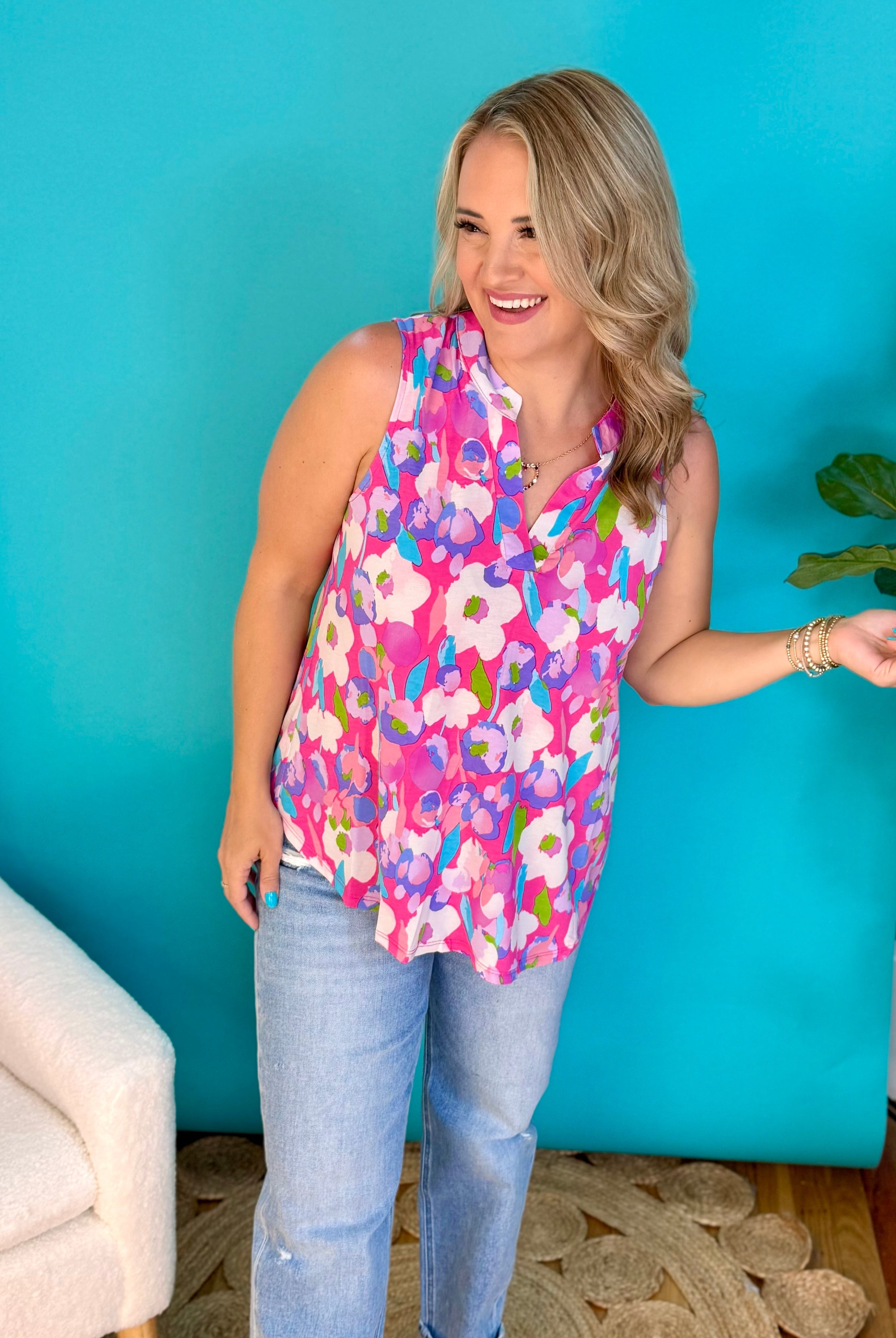Lizzy Tank - Pink Party-120 Sleeveless Tops-Dear Scarlett-The Lovely Closet, Women's Fashion Boutique in Alexandria, KY