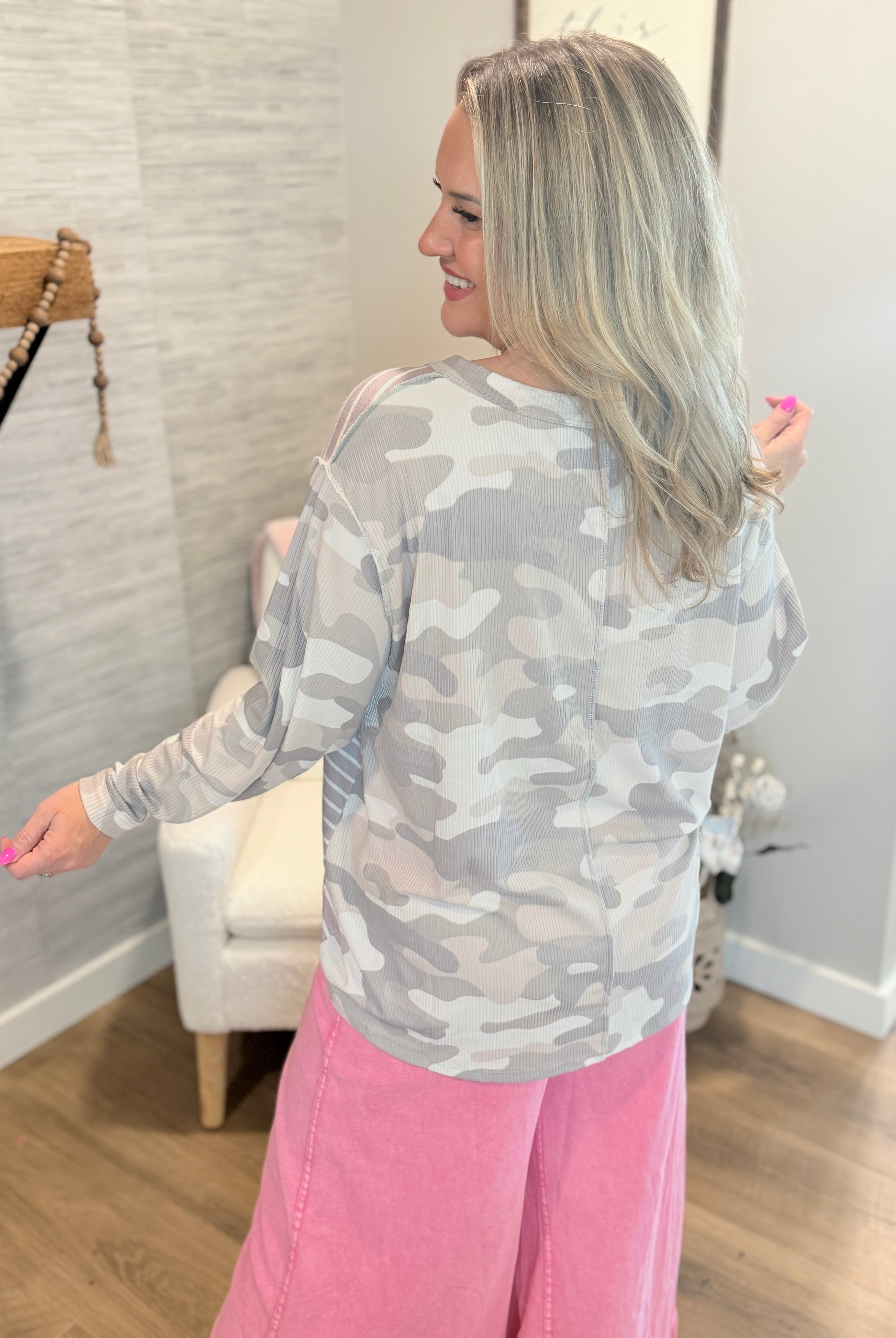 Camo and Stripe Top-110 Long Sleeve Top-bibi-The Lovely Closet, Women's Fashion Boutique in Alexandria, KY