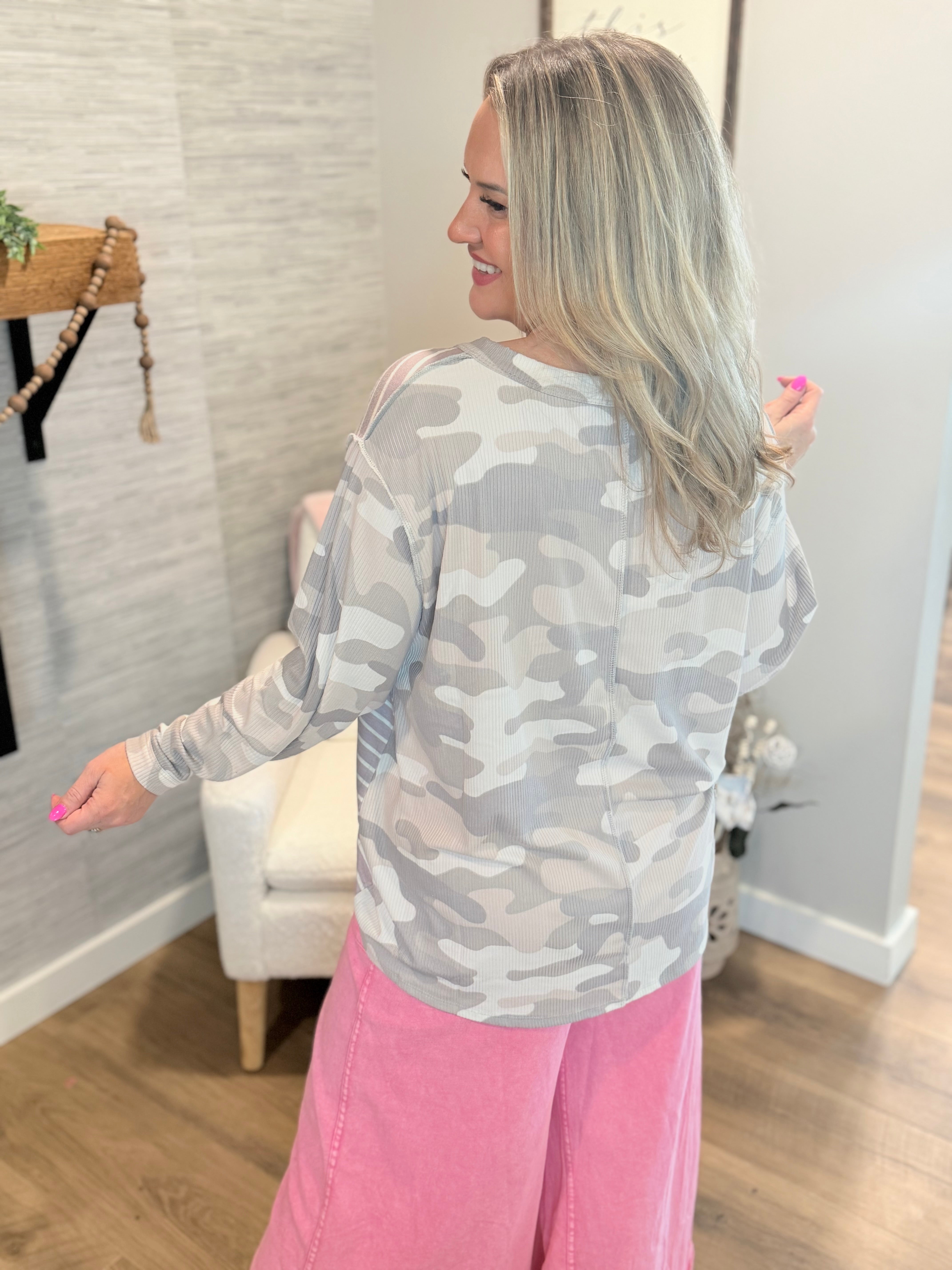 Camo and Stripe Top-110 Long Sleeve Top-bibi-The Lovely Closet, Women's Fashion Boutique in Alexandria, KY