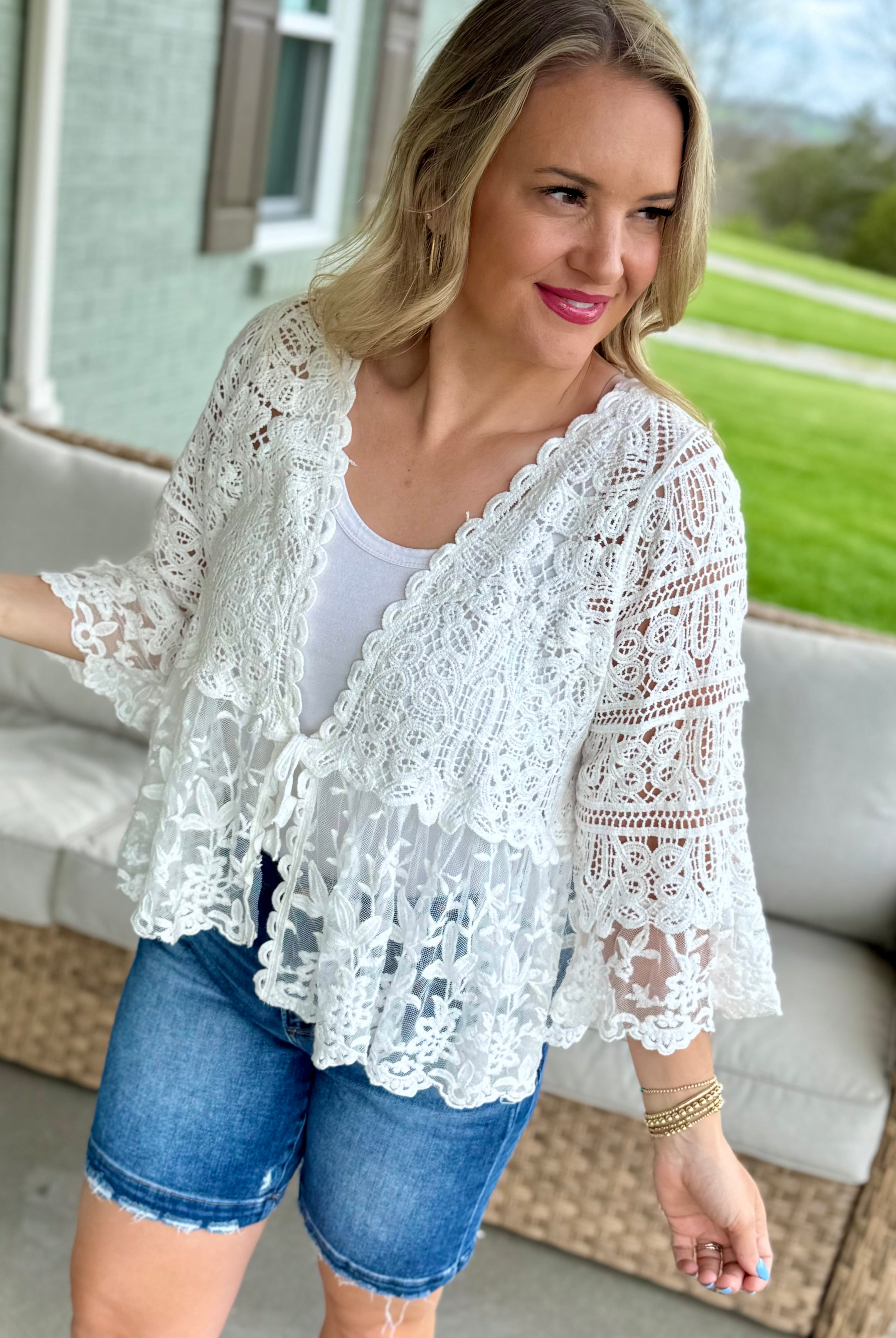 Crochet Floral Lace Cardigan-160 Cardigan/Kimonos-Pol Clothing-The Lovely Closet, Women's Fashion Boutique in Alexandria, KY