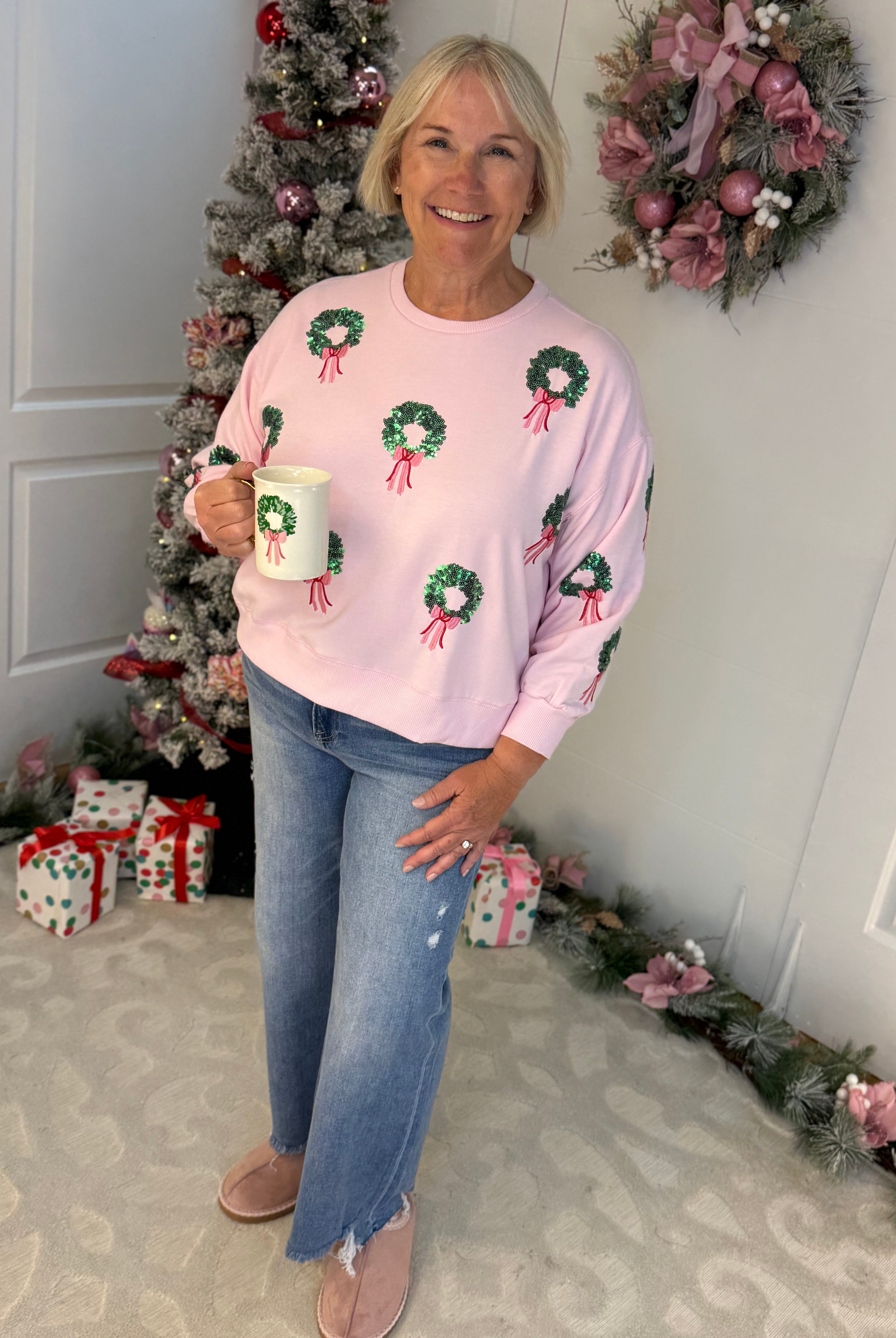 Millie Wreaths Pullover-150 Sweatshirts-Mary Square-The Lovely Closet, Women's Fashion Boutique in Alexandria, KY