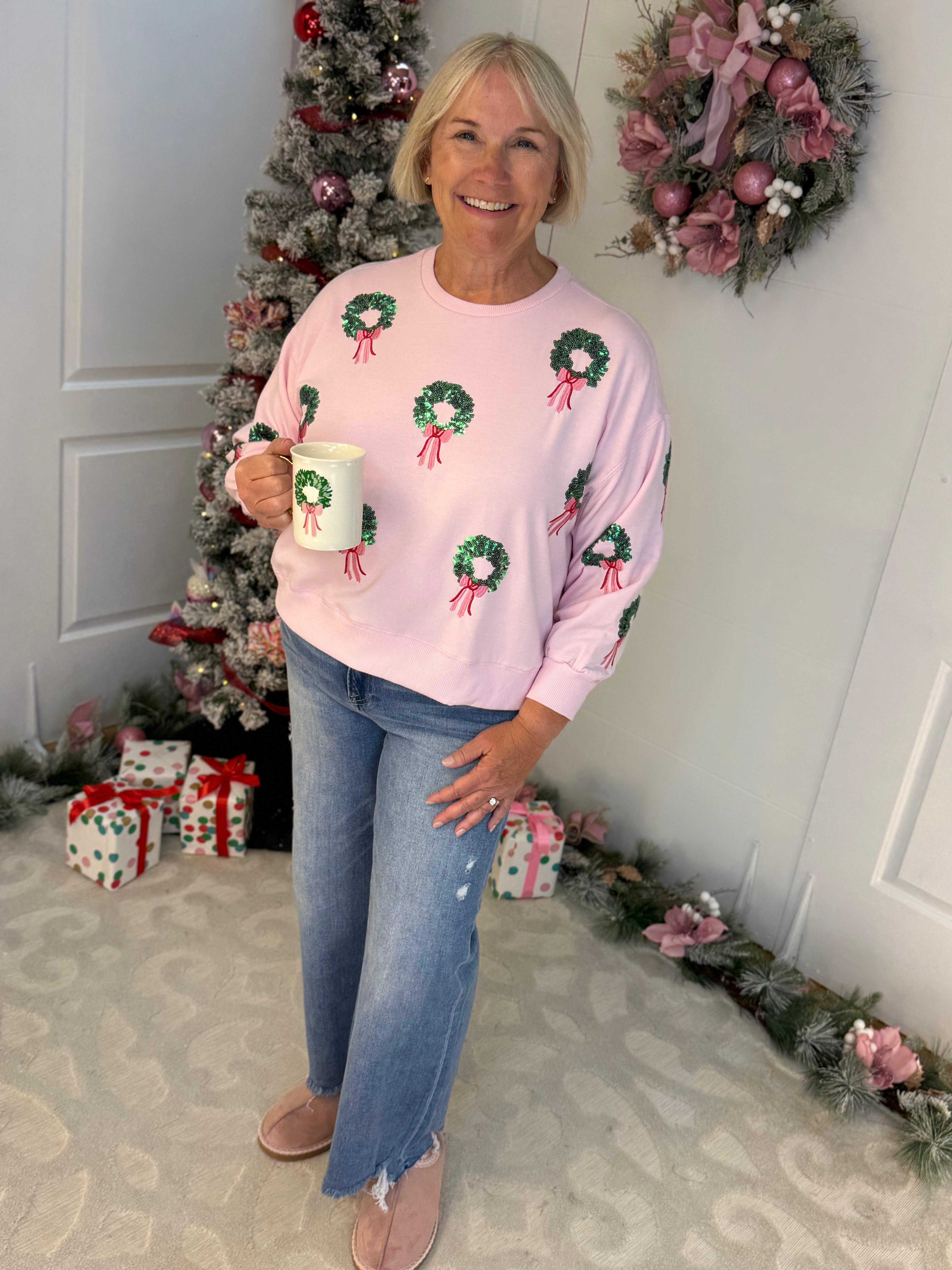 Millie Wreaths Pullover-150 Sweatshirts-Mary Square-The Lovely Closet, Women's Fashion Boutique in Alexandria, KY