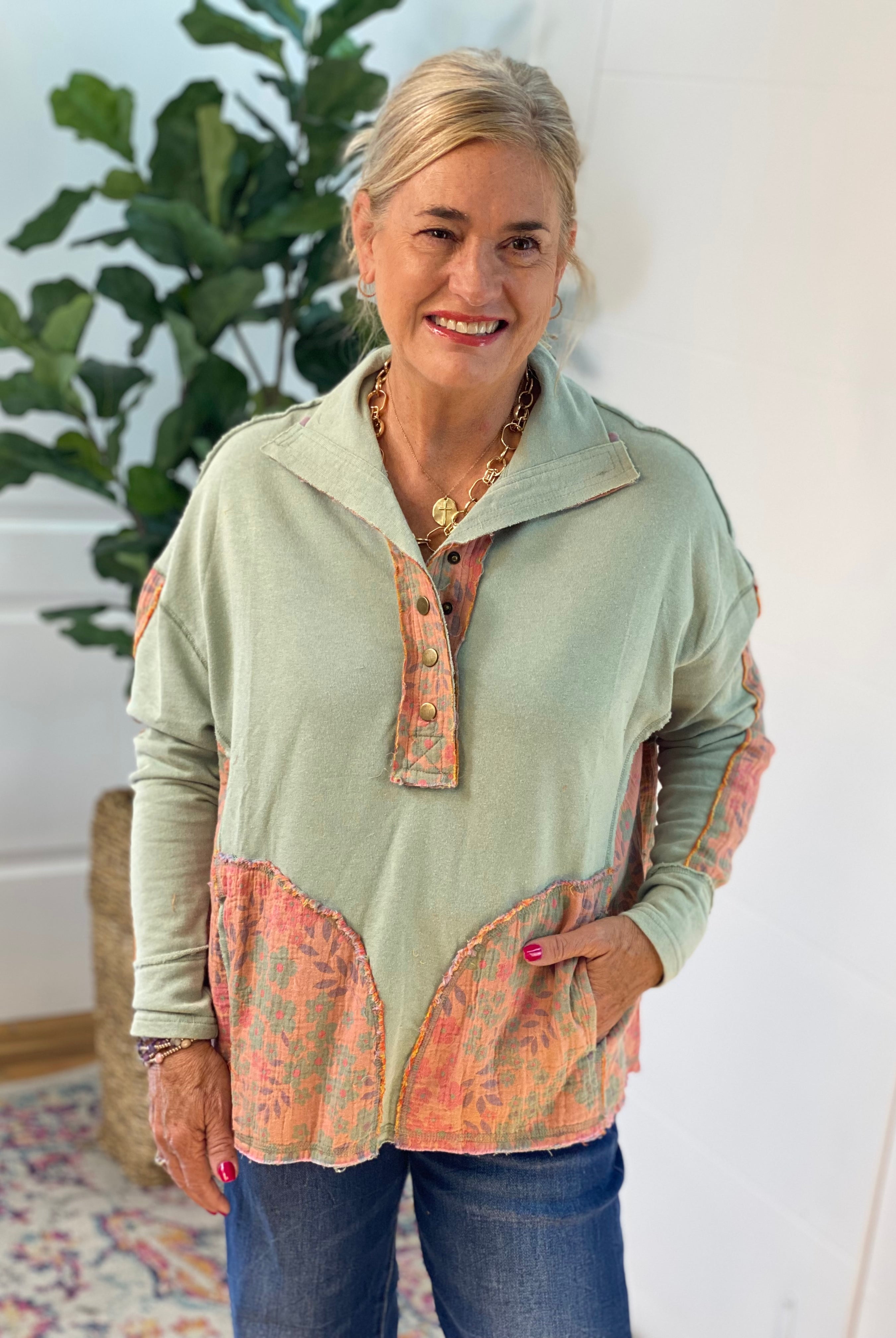 WASHED TERRY PULLOVER-170 Jackets/Outerwear-easel-The Lovely Closet, Women's Fashion Boutique in Alexandria, KY