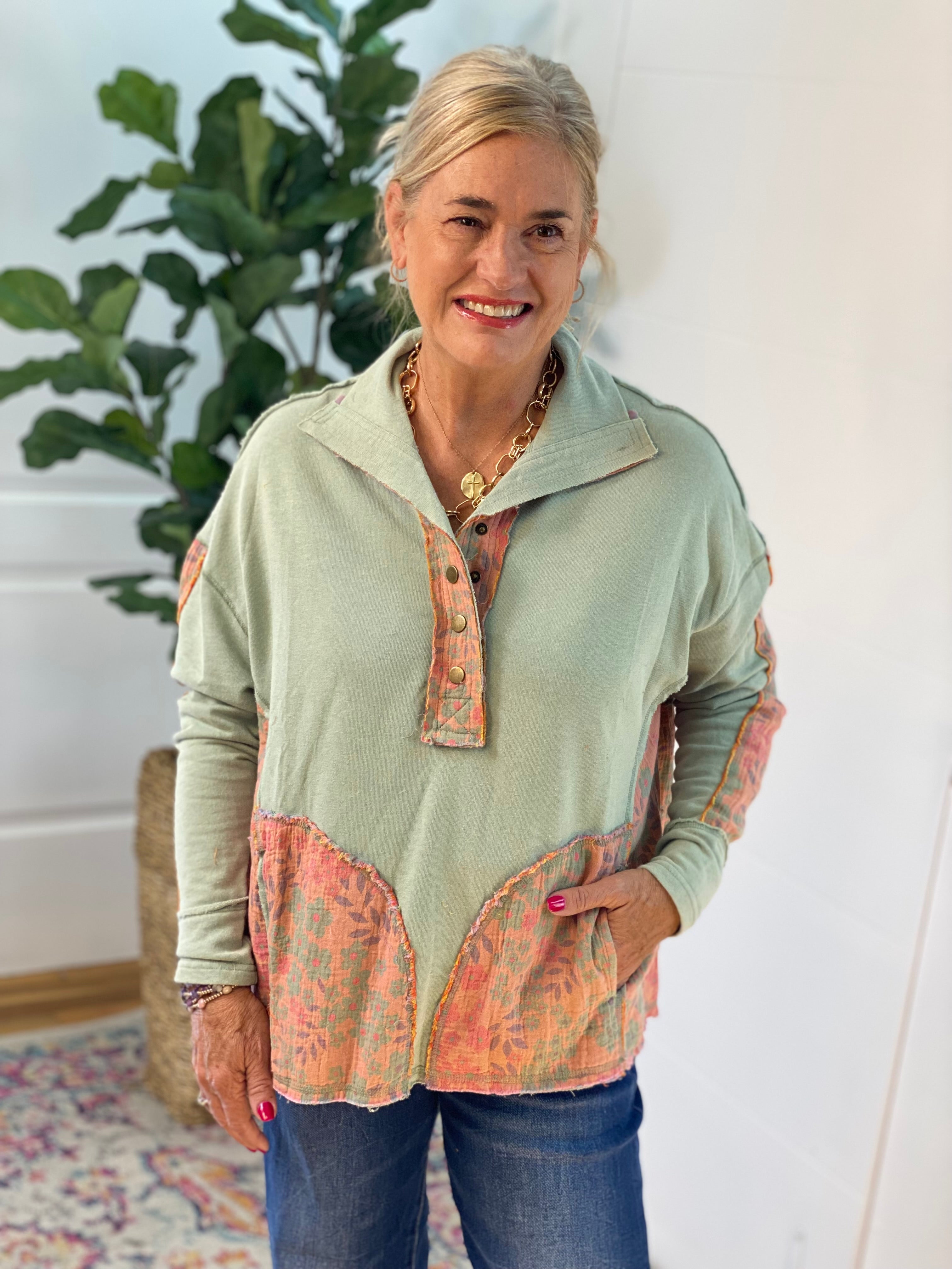 WASHED TERRY PULLOVER-170 Jackets/Outerwear-easel-The Lovely Closet, Women's Fashion Boutique in Alexandria, KY