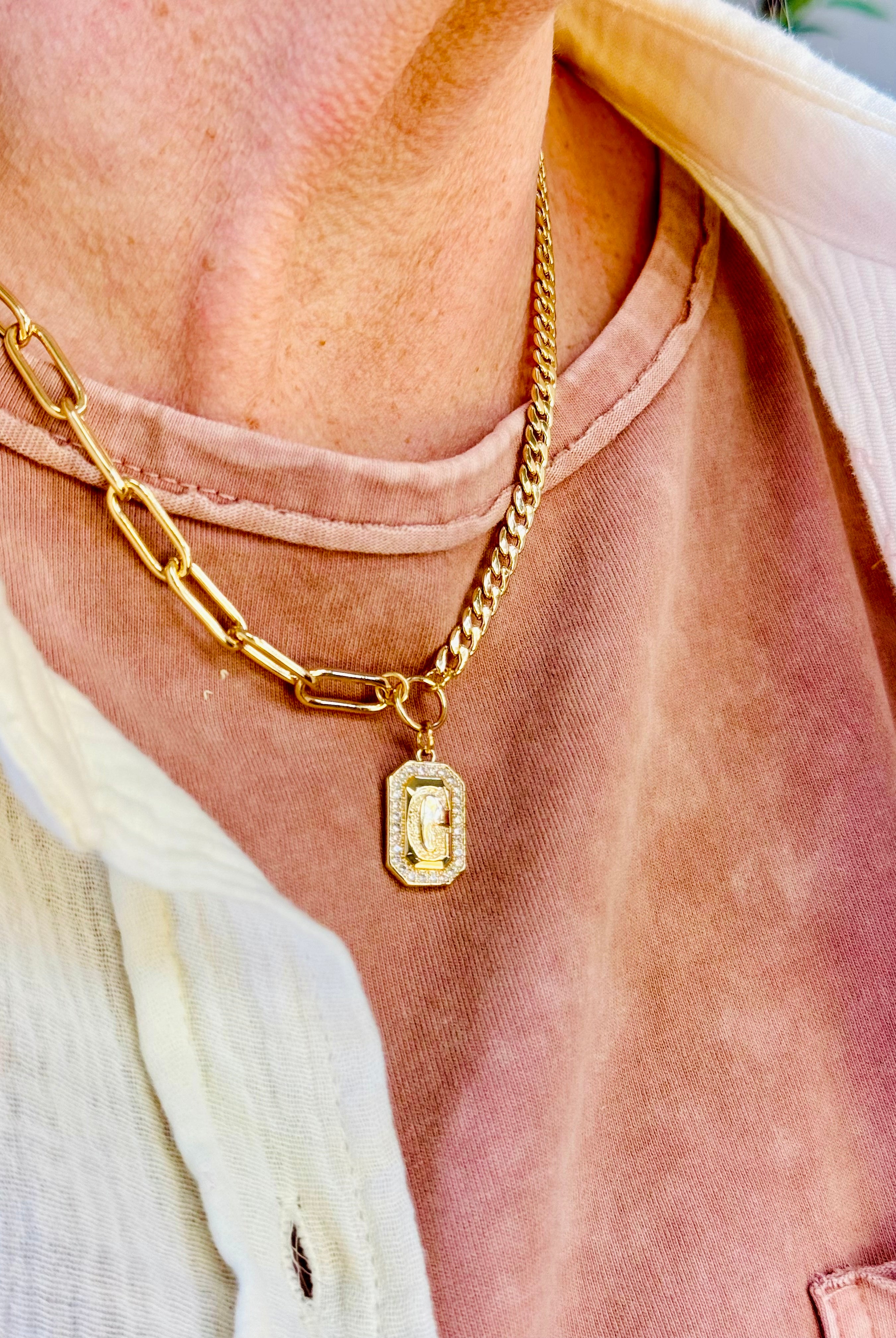 Initial Plate Necklace-250 Jewelry-Jane Marie-The Lovely Closet, Women's Fashion Boutique in Alexandria, KY