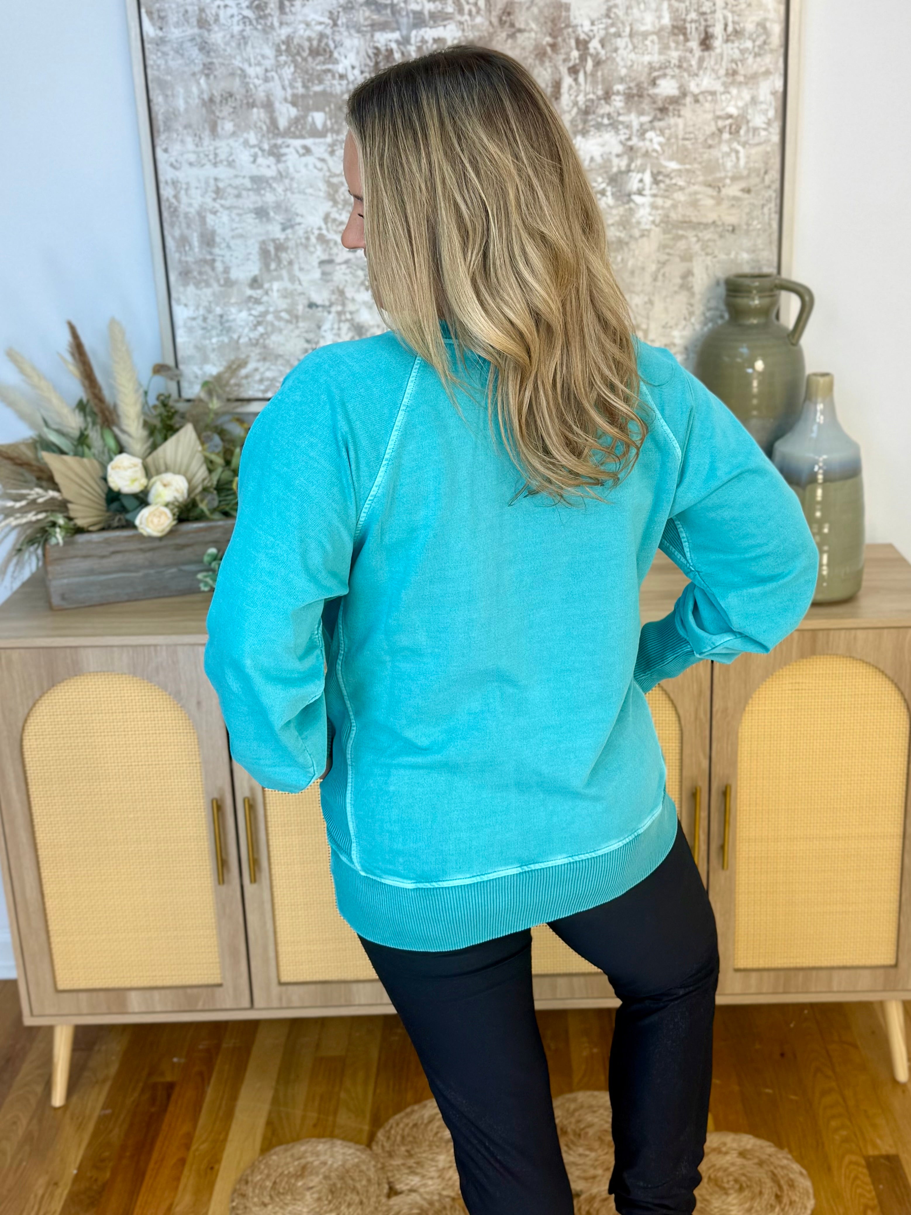Keeping it Casual Pullover 2025 - Turquoise-150 Sweatshirts-zenana-The Lovely Closet, Women's Fashion Boutique in Alexandria, KY