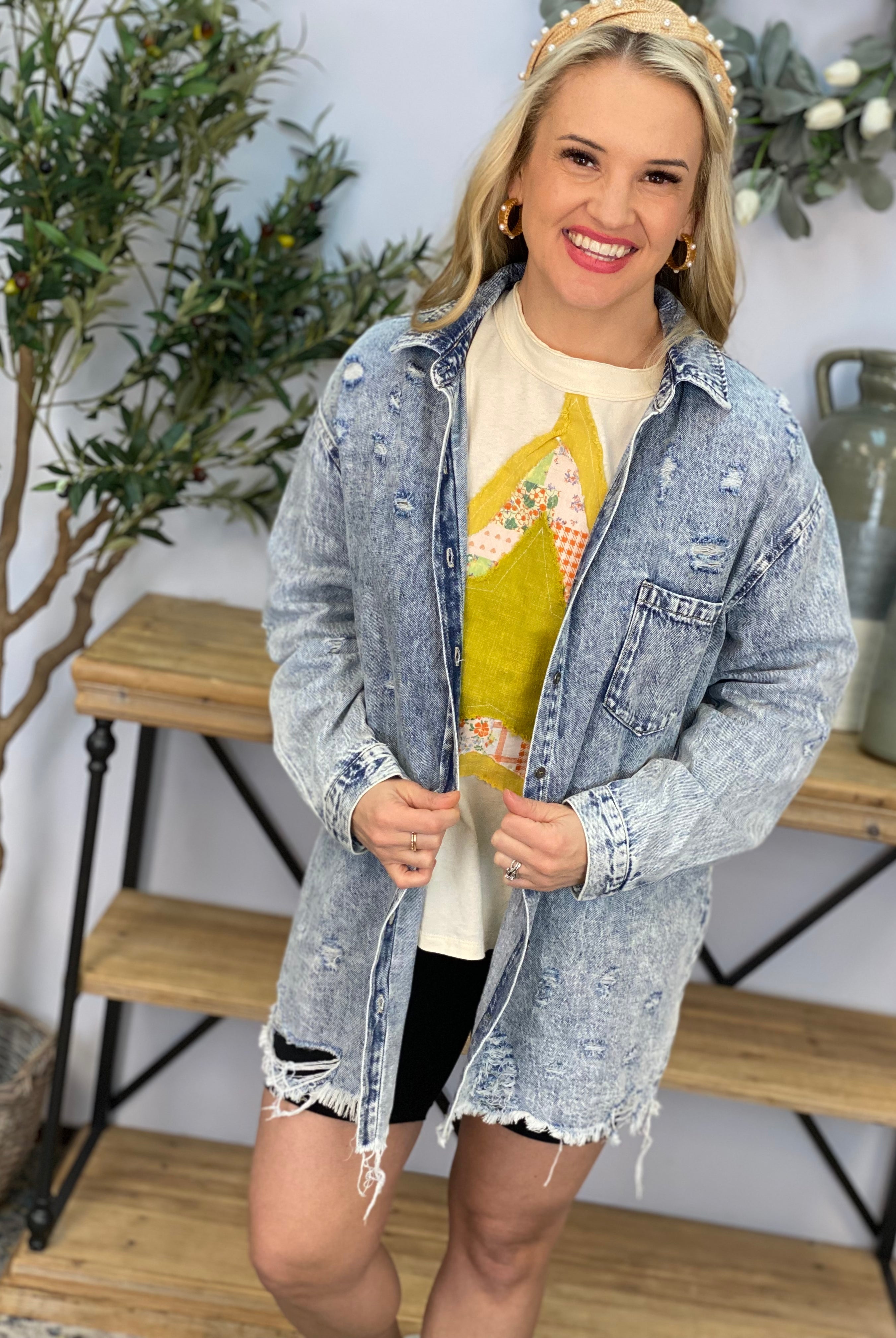 Risen Now or Never Distressed Shirt-110 Long Sleeve Top-Risen-The Lovely Closet, Women's Fashion Boutique in Alexandria, KY