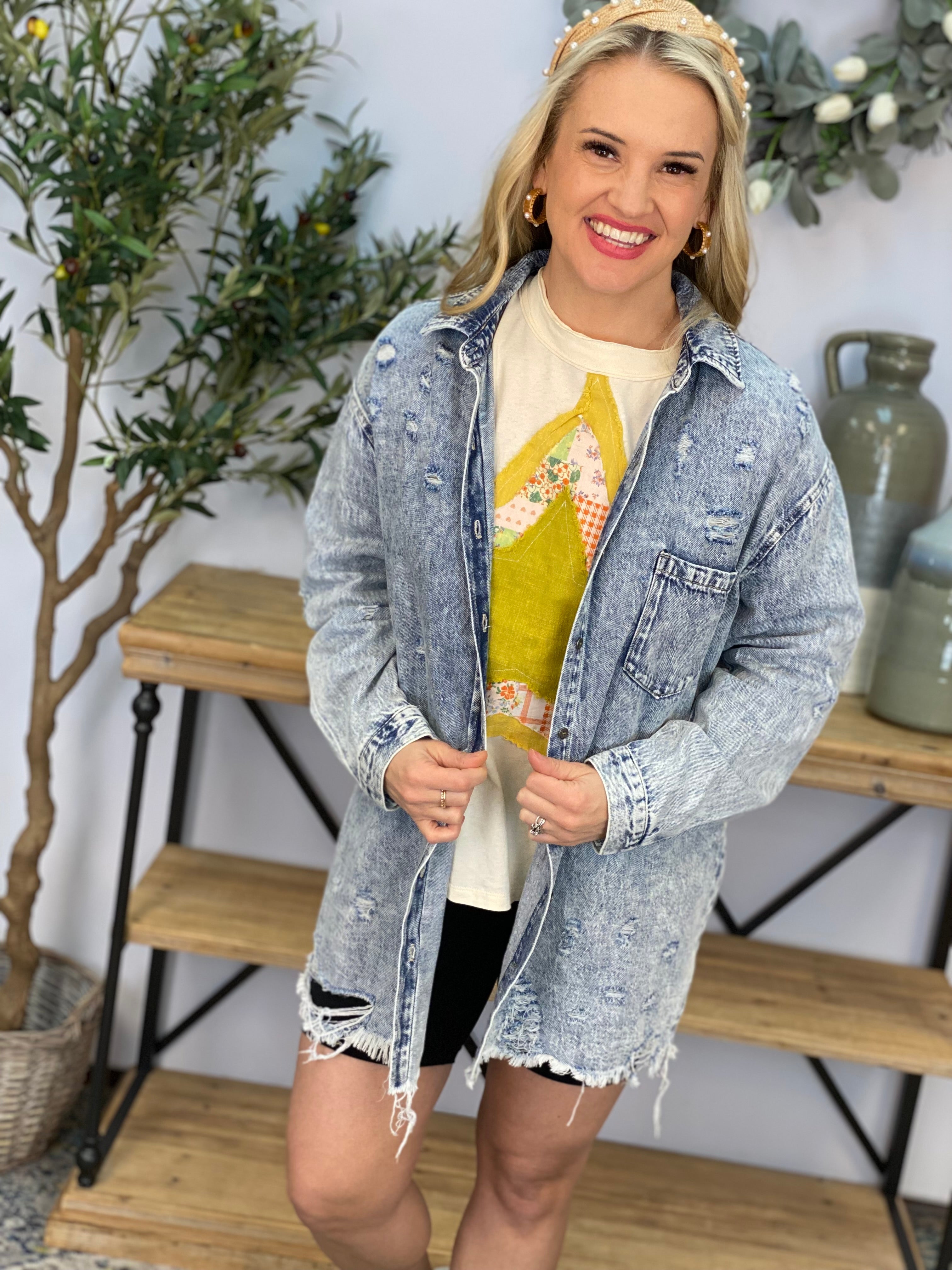 Risen Now or Never Distressed Shirt-110 Long Sleeve Top-Risen-The Lovely Closet, Women's Fashion Boutique in Alexandria, KY