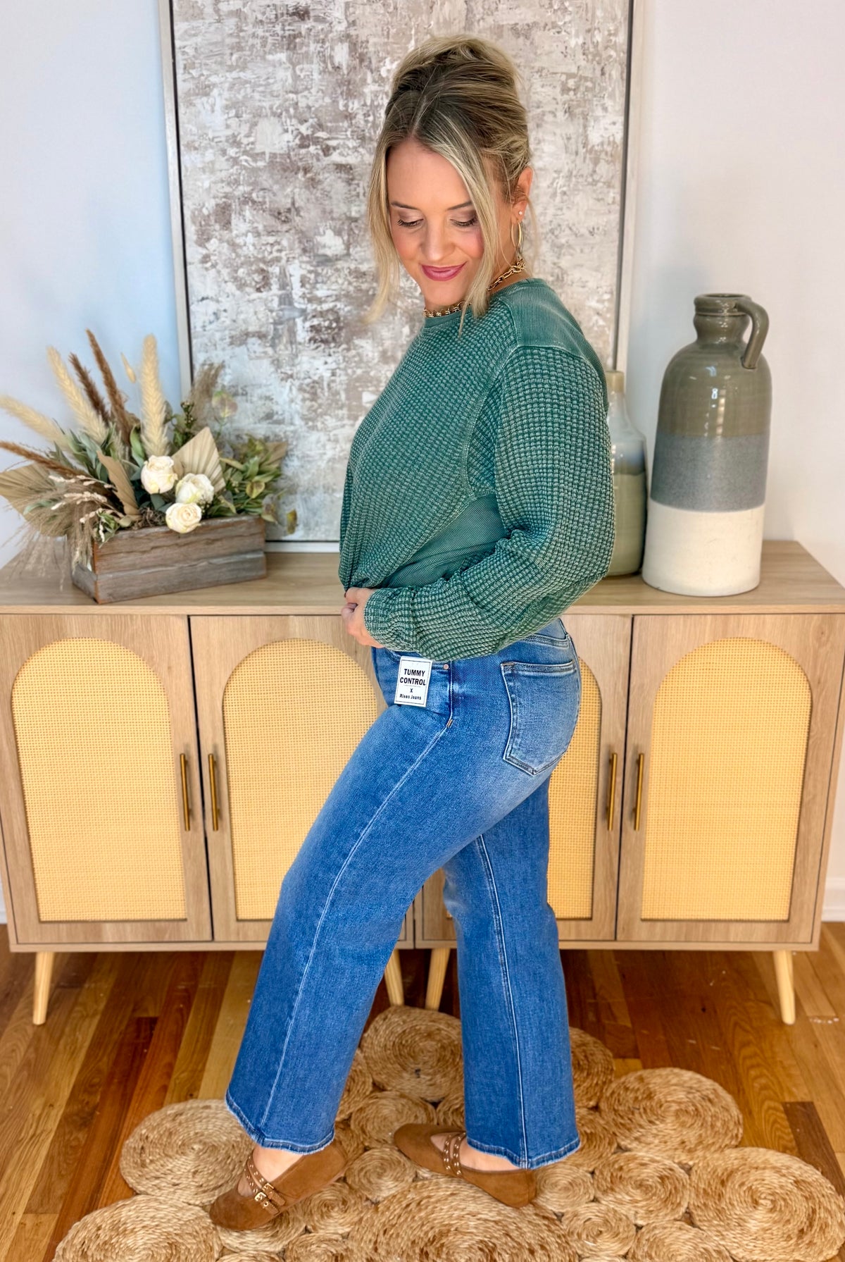 RISEN Mid Rise Crop Wide Leg Tummy Control - Dark-210 Jeans-Risen-The Lovely Closet, Women's Fashion Boutique in Alexandria, KY