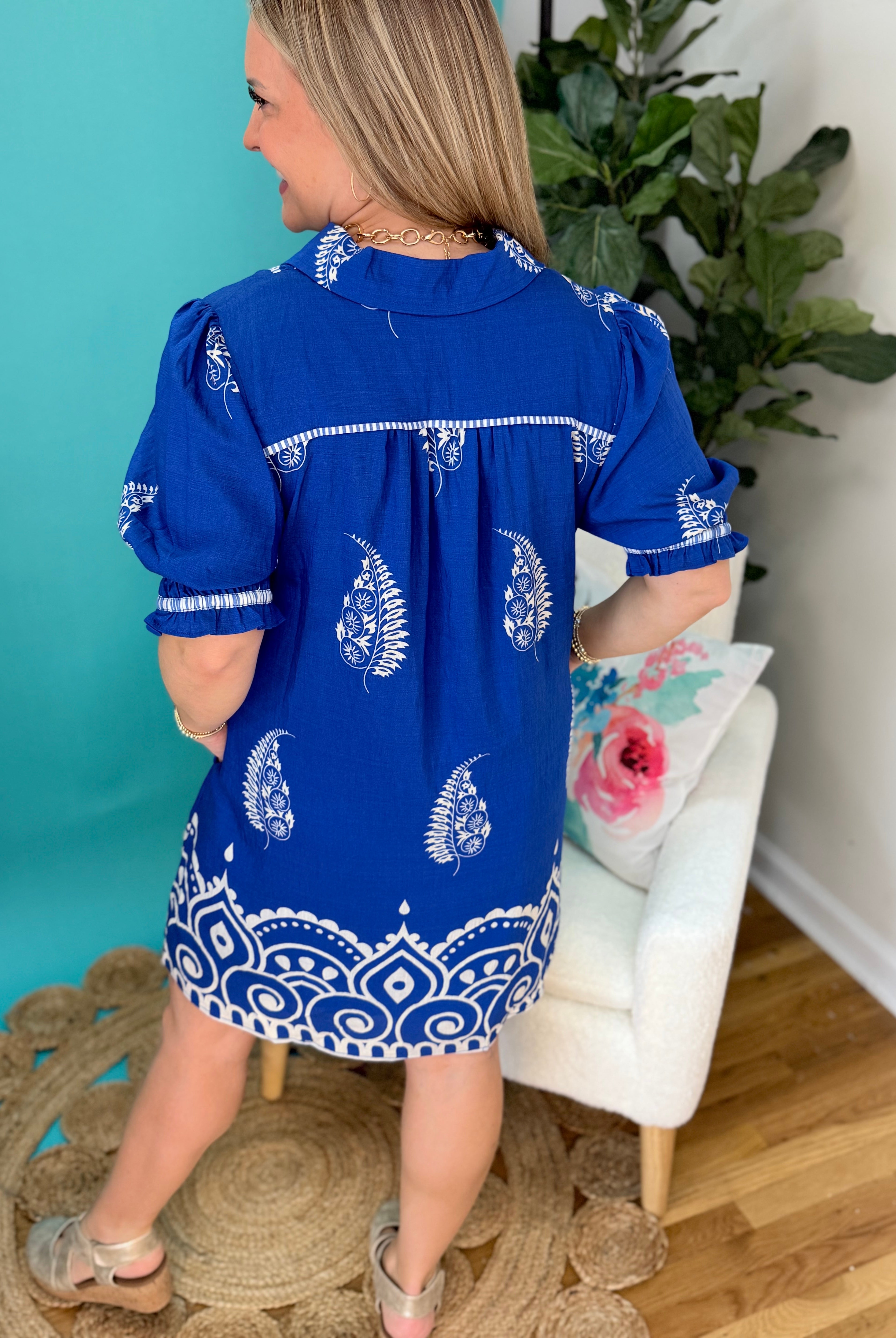 Sapphire Blooms Dress-180 Dresses-umgee-The Lovely Closet, Women's Fashion Boutique in Alexandria, KY