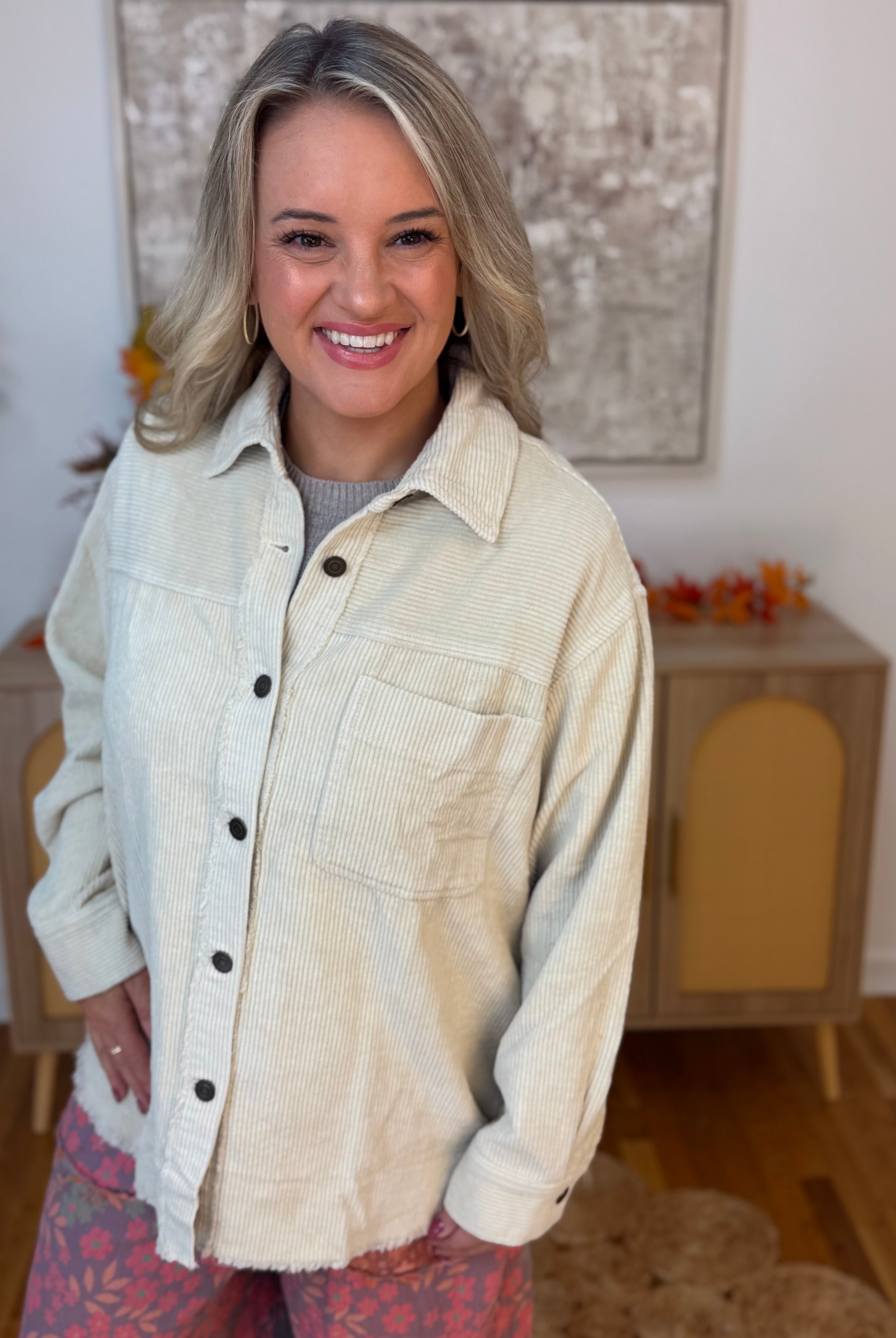 Urban Edge Oversized Shacked - Cream-170 Jackets/Outerwear-La Miel-The Lovely Closet, Women's Fashion Boutique in Alexandria, KY