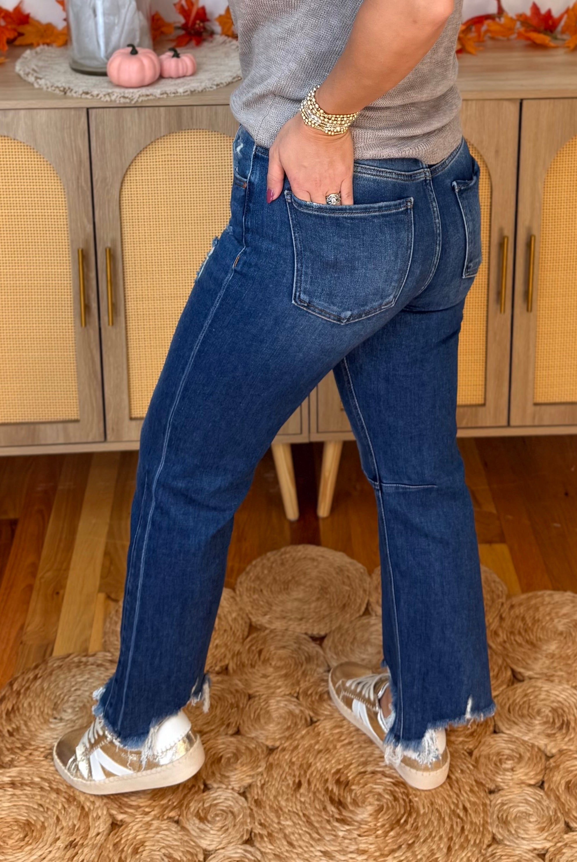 Risen High Rise Crop Straight Distressed Hem Jean-210 Jeans-Risen-The Lovely Closet, Women's Fashion Boutique in Alexandria, KY