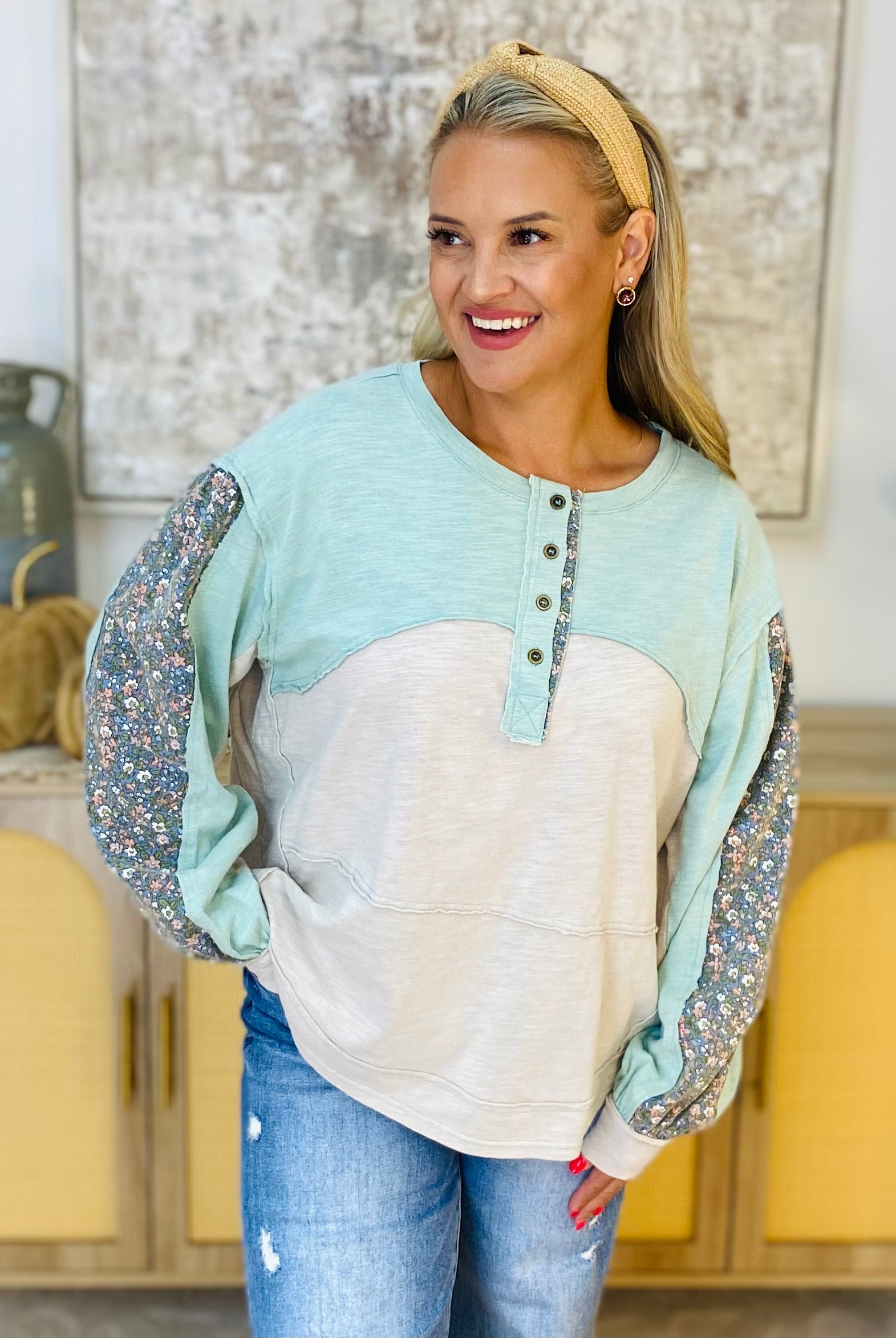 Mixed Print Long Sleeve Top-110 Long Sleeve Top-easel-The Lovely Closet, Women's Fashion Boutique in Alexandria, KY