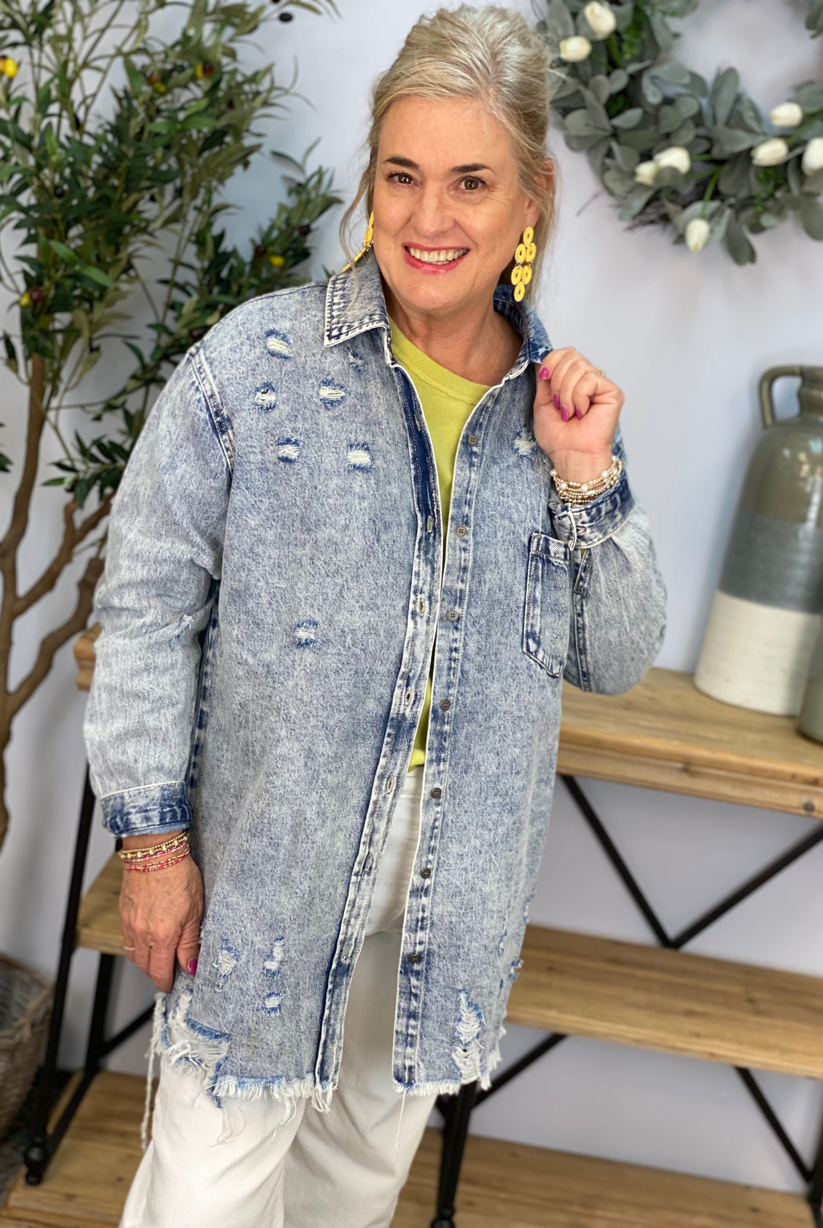 Risen Now or Never Distressed Shirt-110 Long Sleeve Top-Risen-The Lovely Closet, Women's Fashion Boutique in Alexandria, KY