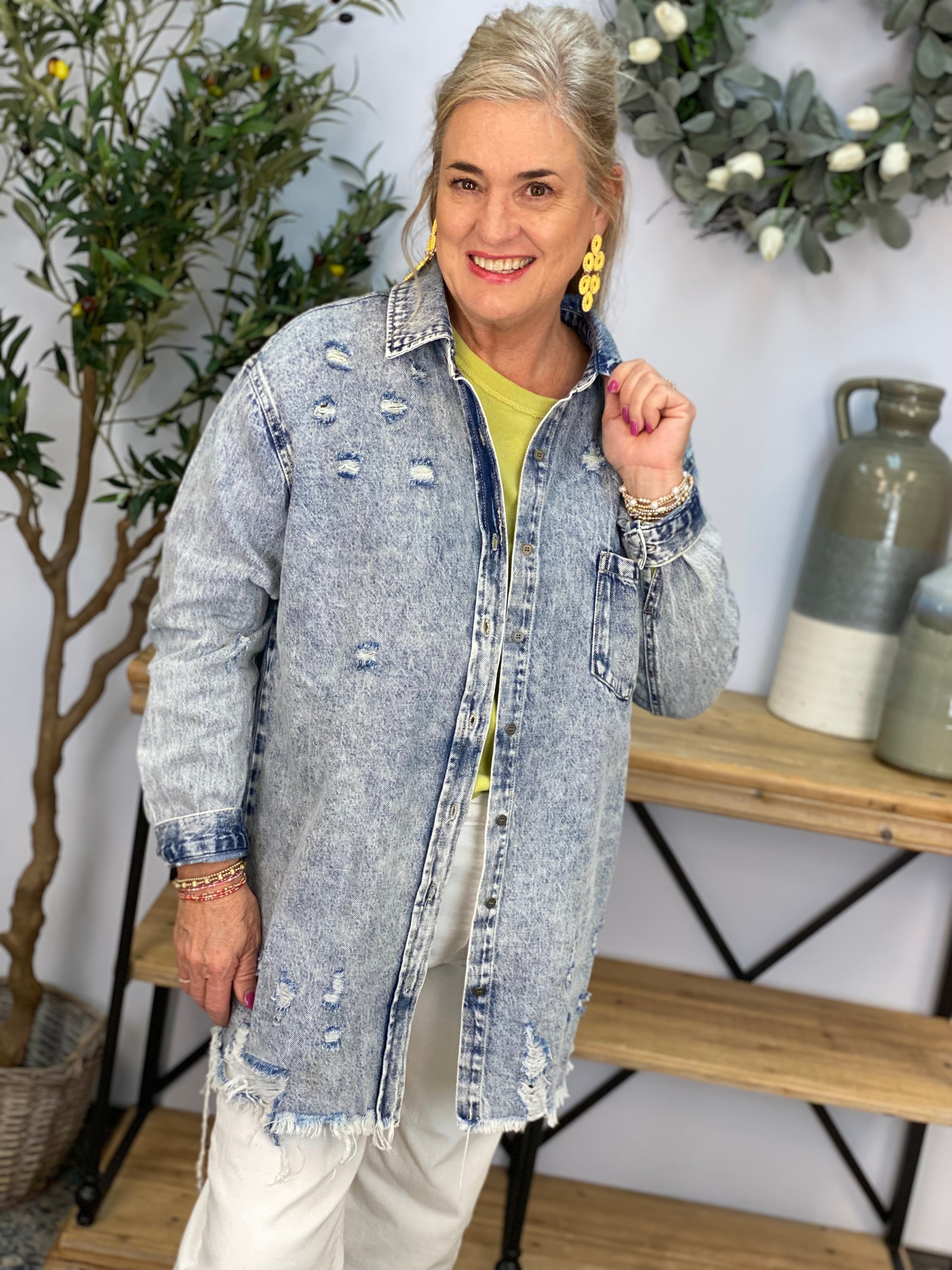 Risen Now or Never Distressed Shirt-110 Long Sleeve Top-Risen-The Lovely Closet, Women's Fashion Boutique in Alexandria, KY