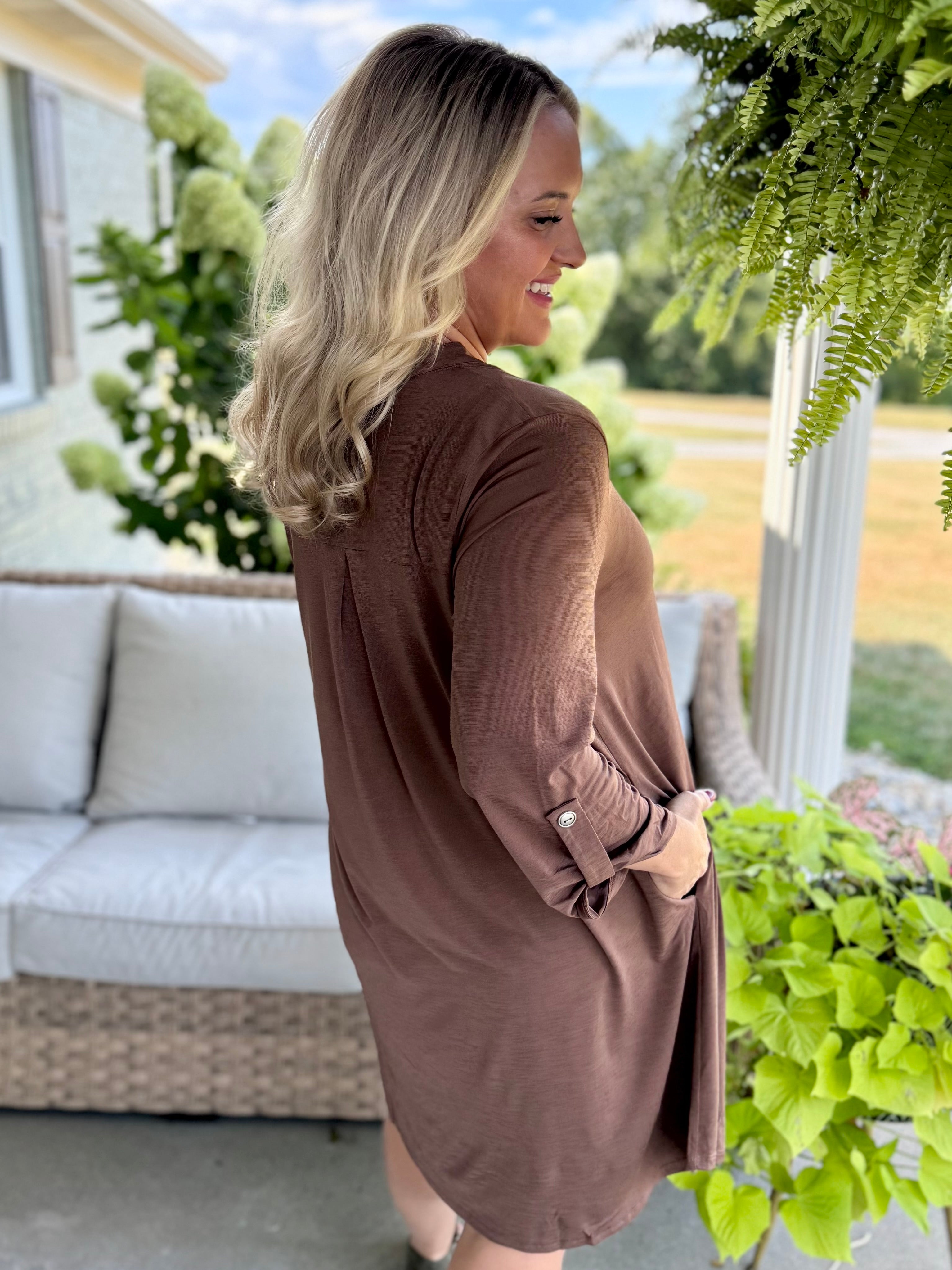 Everly Essential Dress - Mocha-180 Dresses-Dear Scarlett-The Lovely Closet, Women's Fashion Boutique in Alexandria, KY