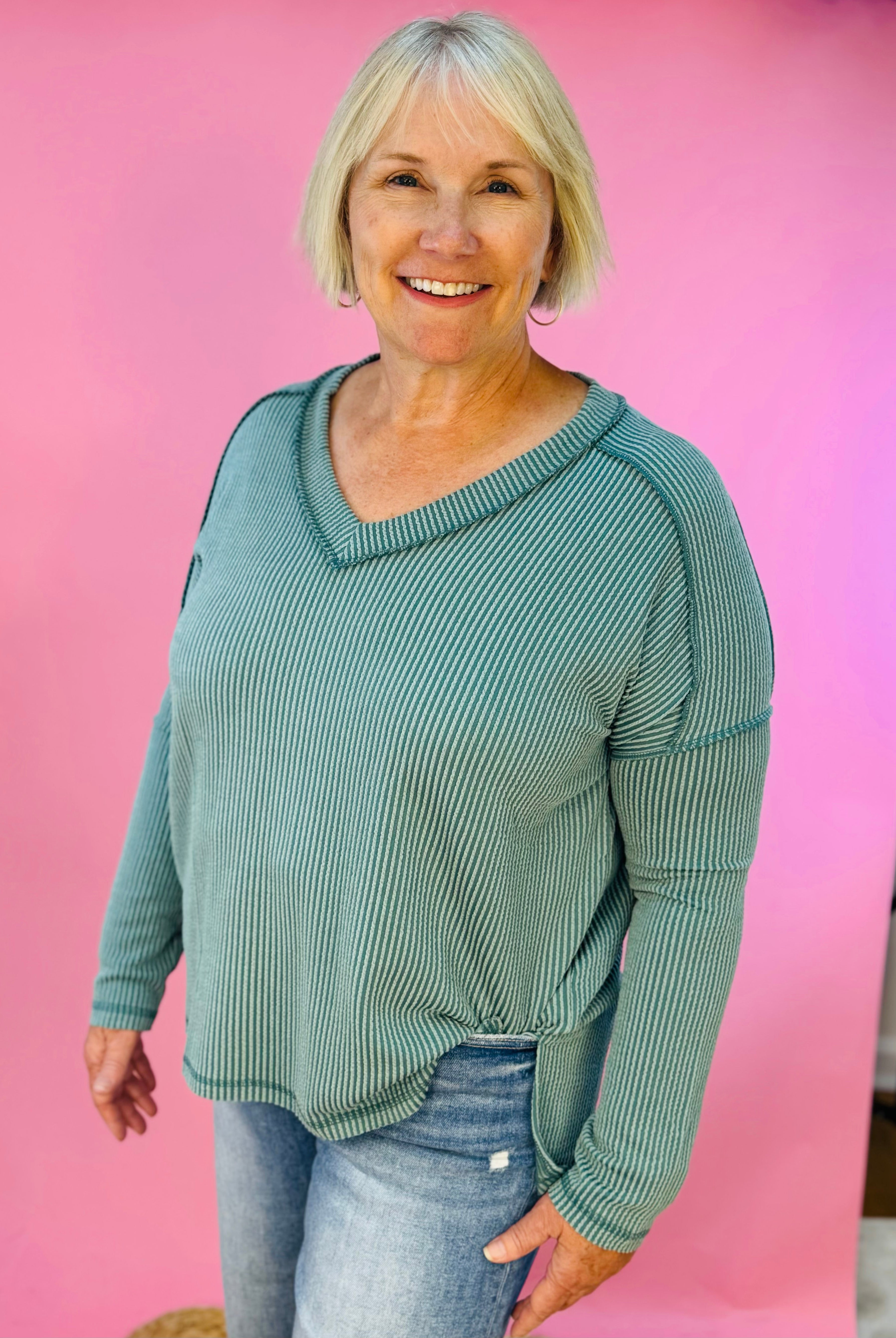Autumn Days Ribbed Top - Teal-110 Long Sleeve Top-zenana-The Lovely Closet, Women's Fashion Boutique in Alexandria, KY