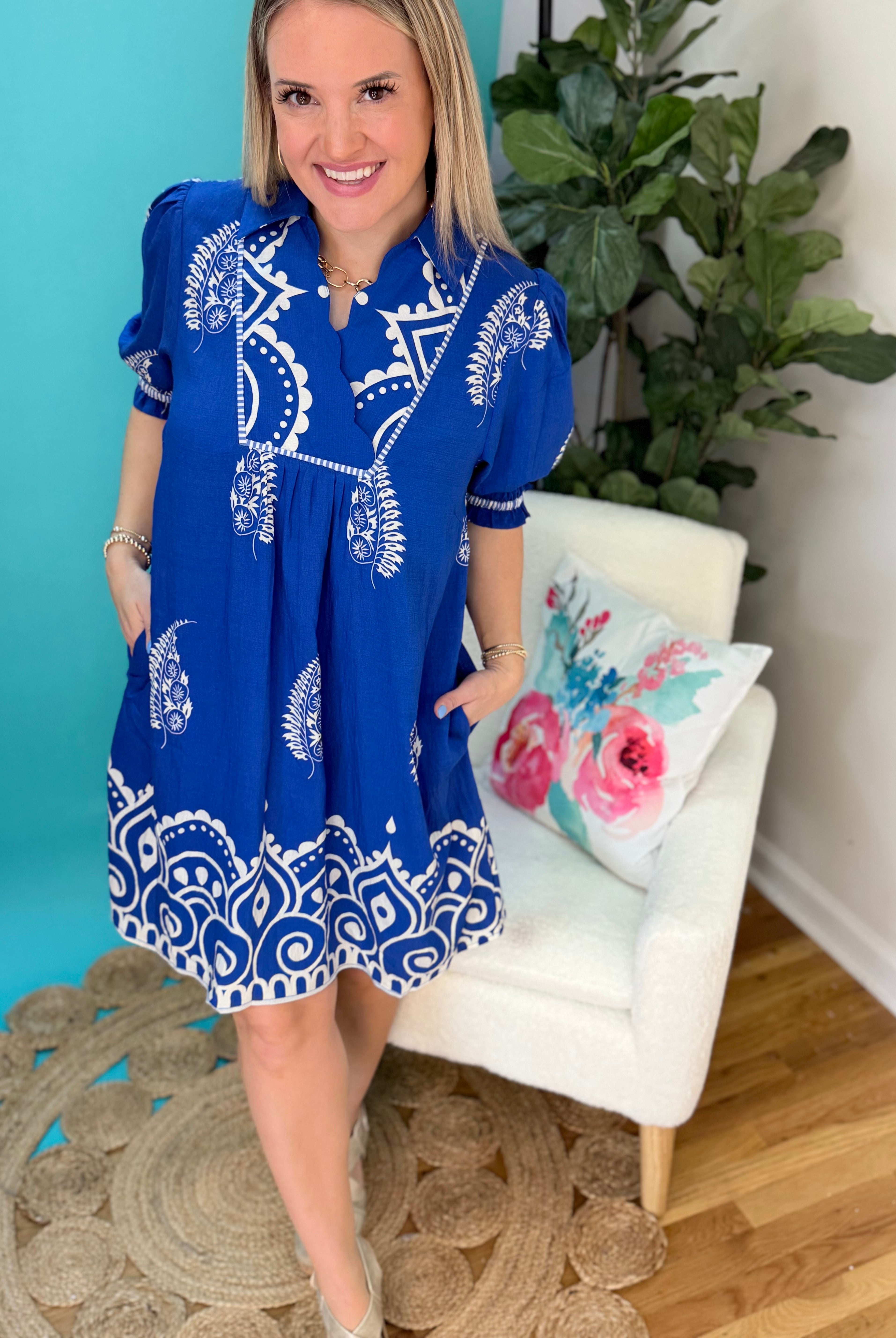 Sapphire Blooms Dress-180 Dresses-umgee-The Lovely Closet, Women's Fashion Boutique in Alexandria, KY