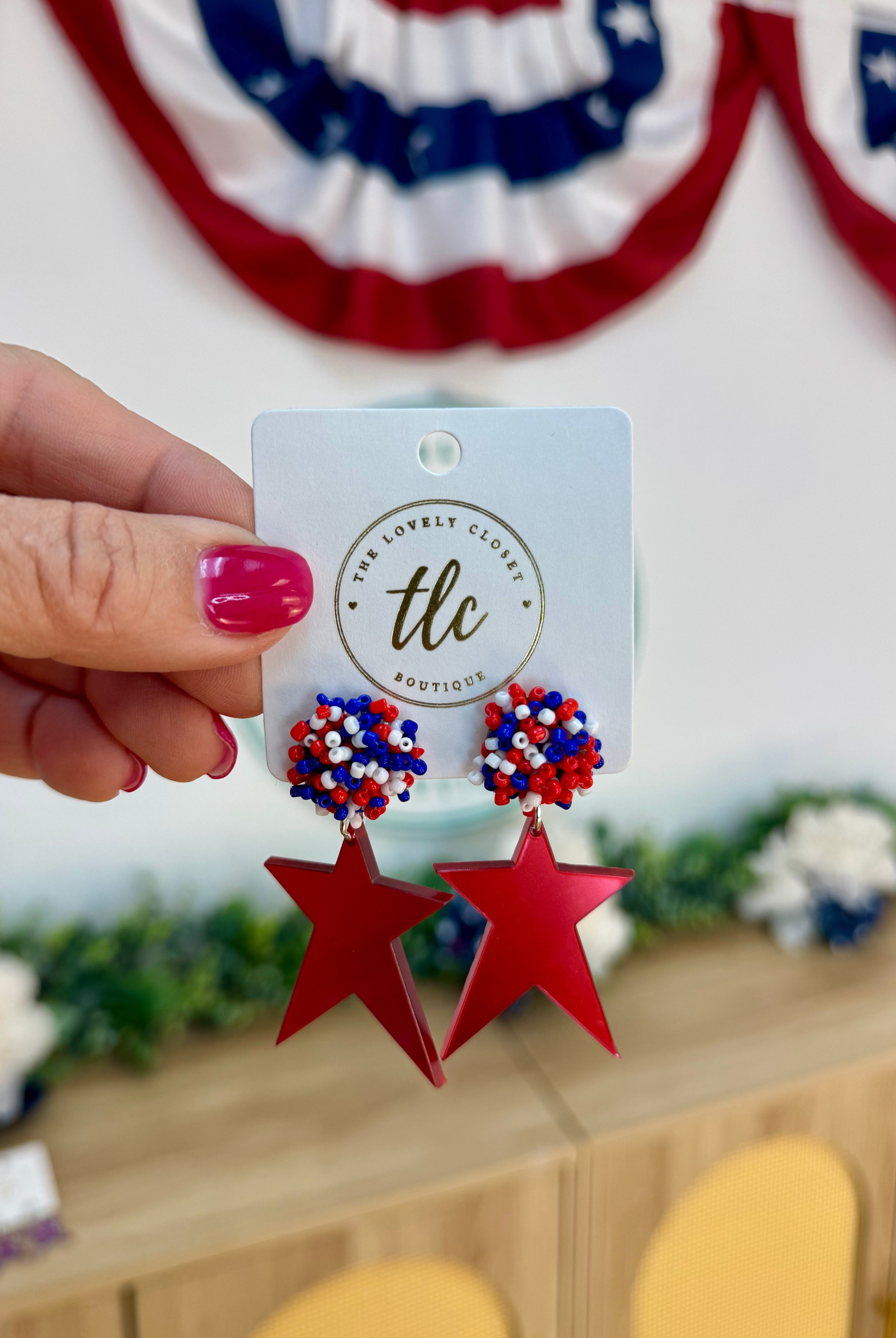 Patriotic RoseHeart Earrings-250 Jewelry-RH-The Lovely Closet, Women's Fashion Boutique in Alexandria, KY