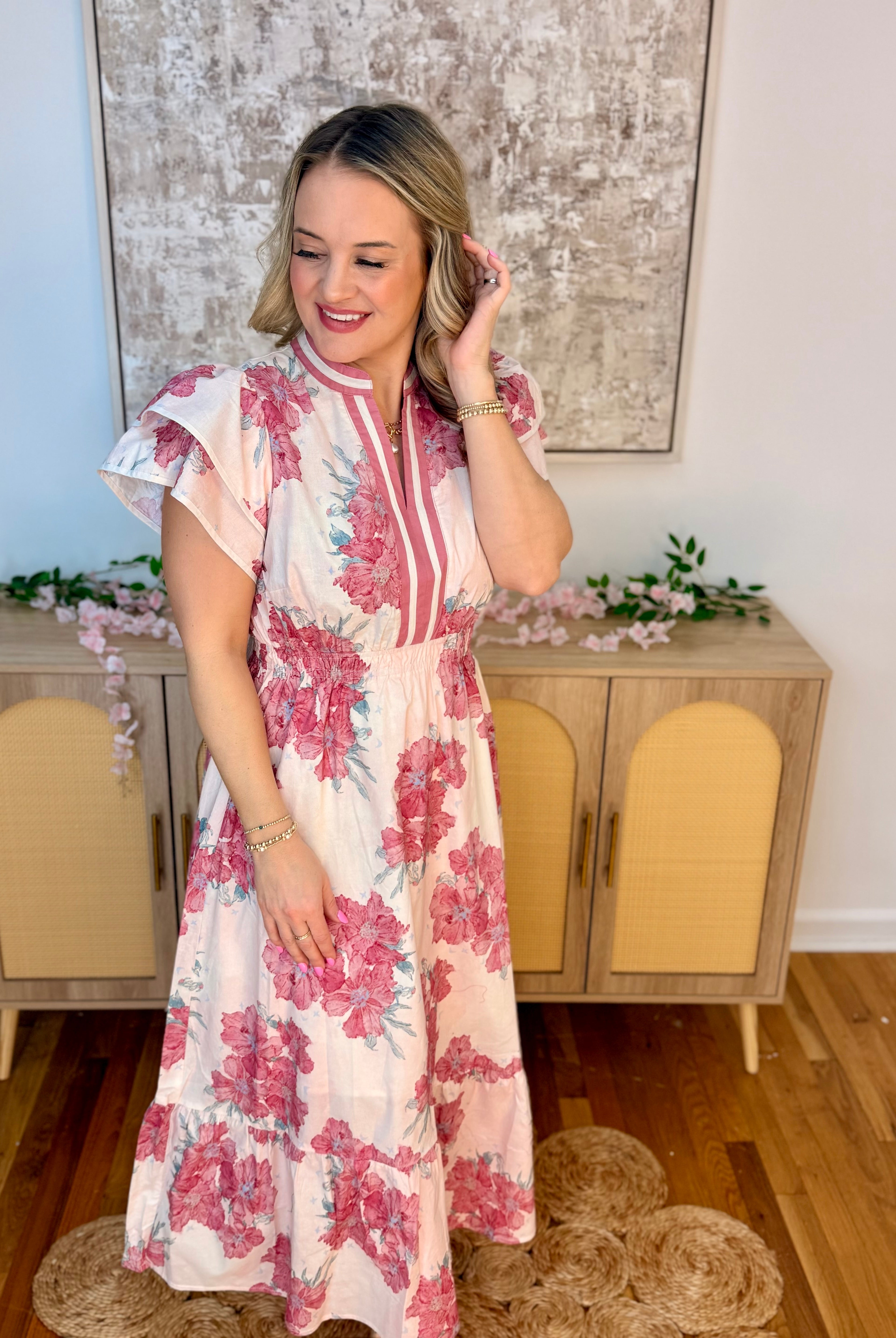 Spring Bouquet Midi Dress-180 Dresses-Umgee-The Lovely Closet, Women's Fashion Boutique in Alexandria, KY