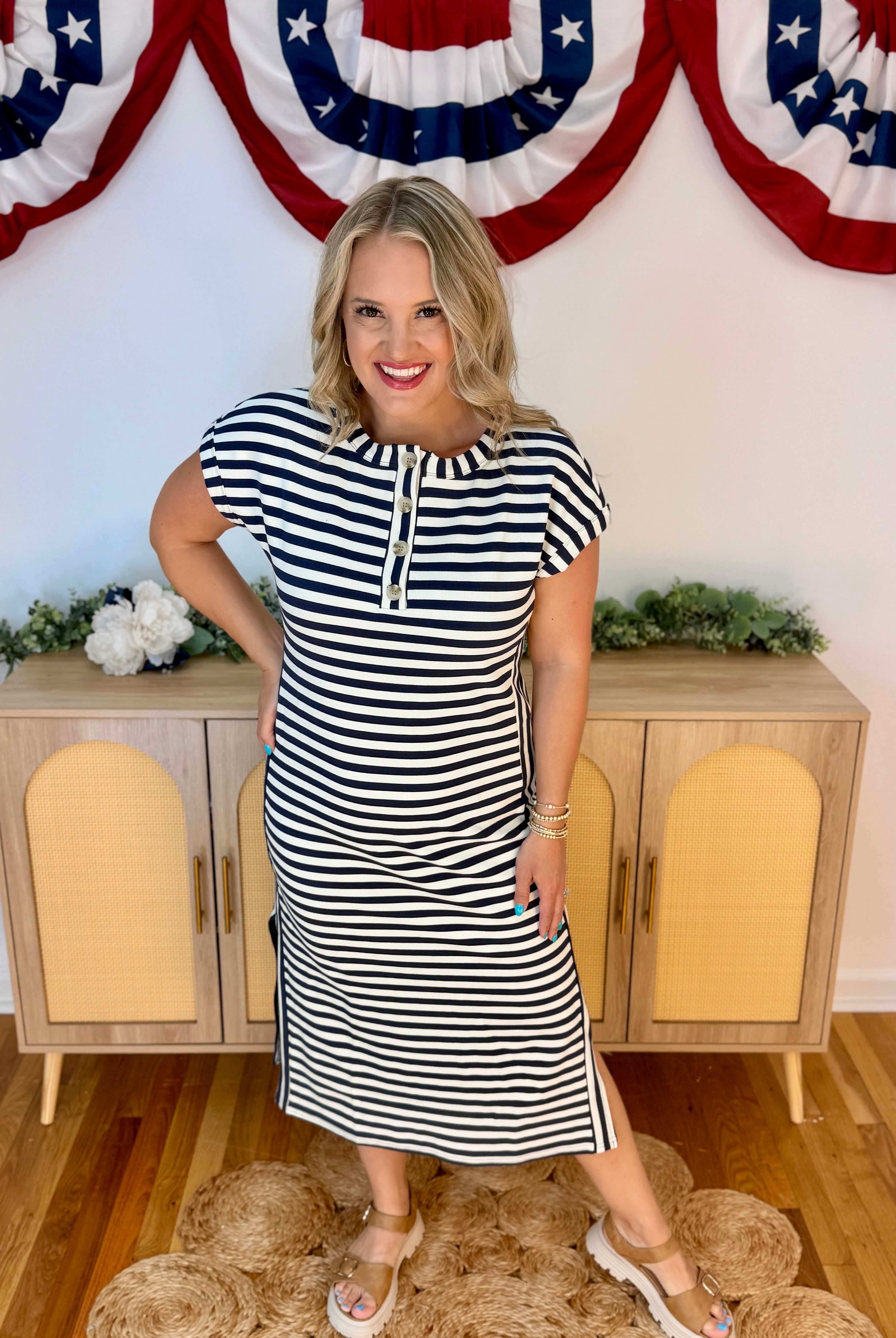 Classic Summer Midi Dress - Navy-180 Dresses-Blu Pepper-The Lovely Closet, Women's Fashion Boutique in Alexandria, KY