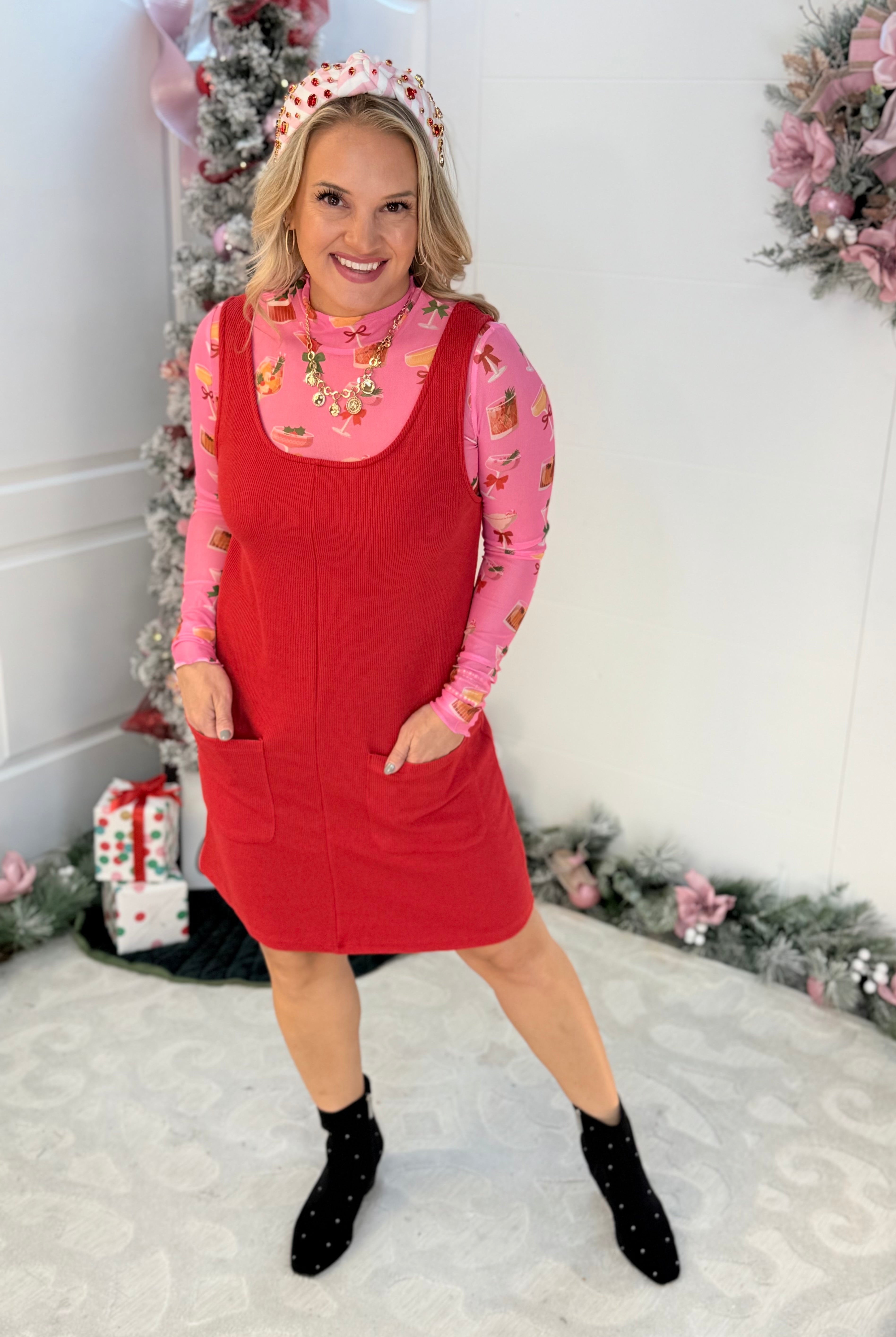 Jess Lea - Rory Ribbed Jumper Dress - Red-180 Dresses-Jess Lea-The Lovely Closet, Women's Fashion Boutique in Alexandria, KY